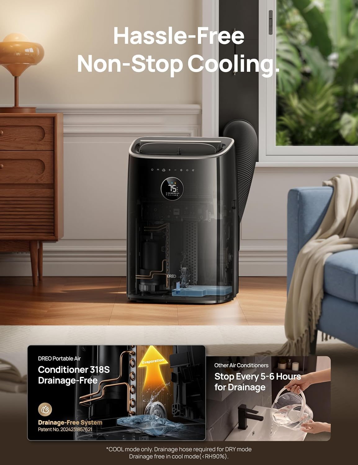 DREO Portable Air Conditioner 318S, 8000 BTU ASHRAE (5000 BTU DOE) Smart AC Unit for Bedroom with Drainage-free Cooling, Fan&Dehumidifier 3 in 1, APP/Voice/Remote, Quiet Standing AC for Room Indoors - Image 4
