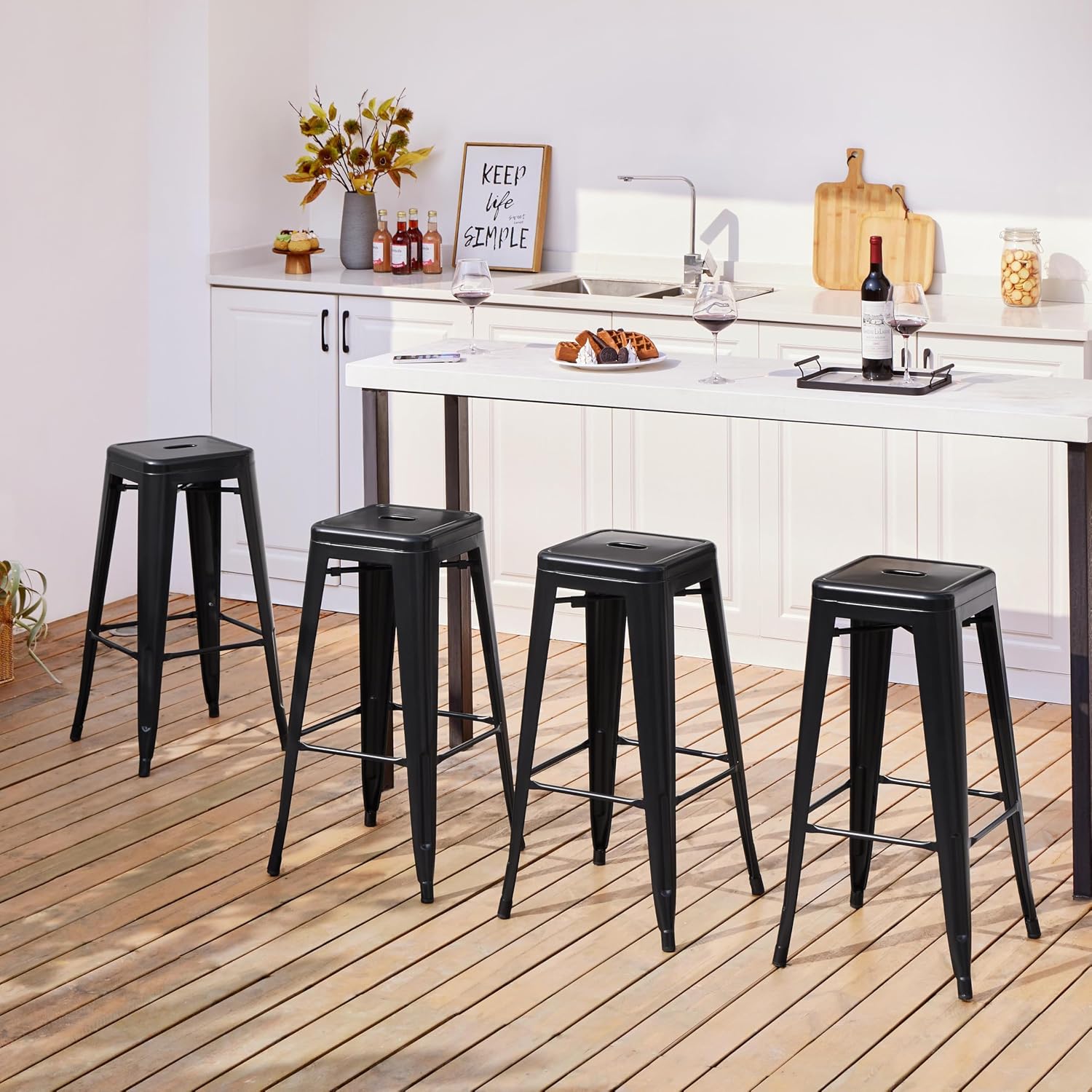 Yaheetech 30 Inch Metal Bar Stools Set of 4, Stackable Barstools, Black - Image 2