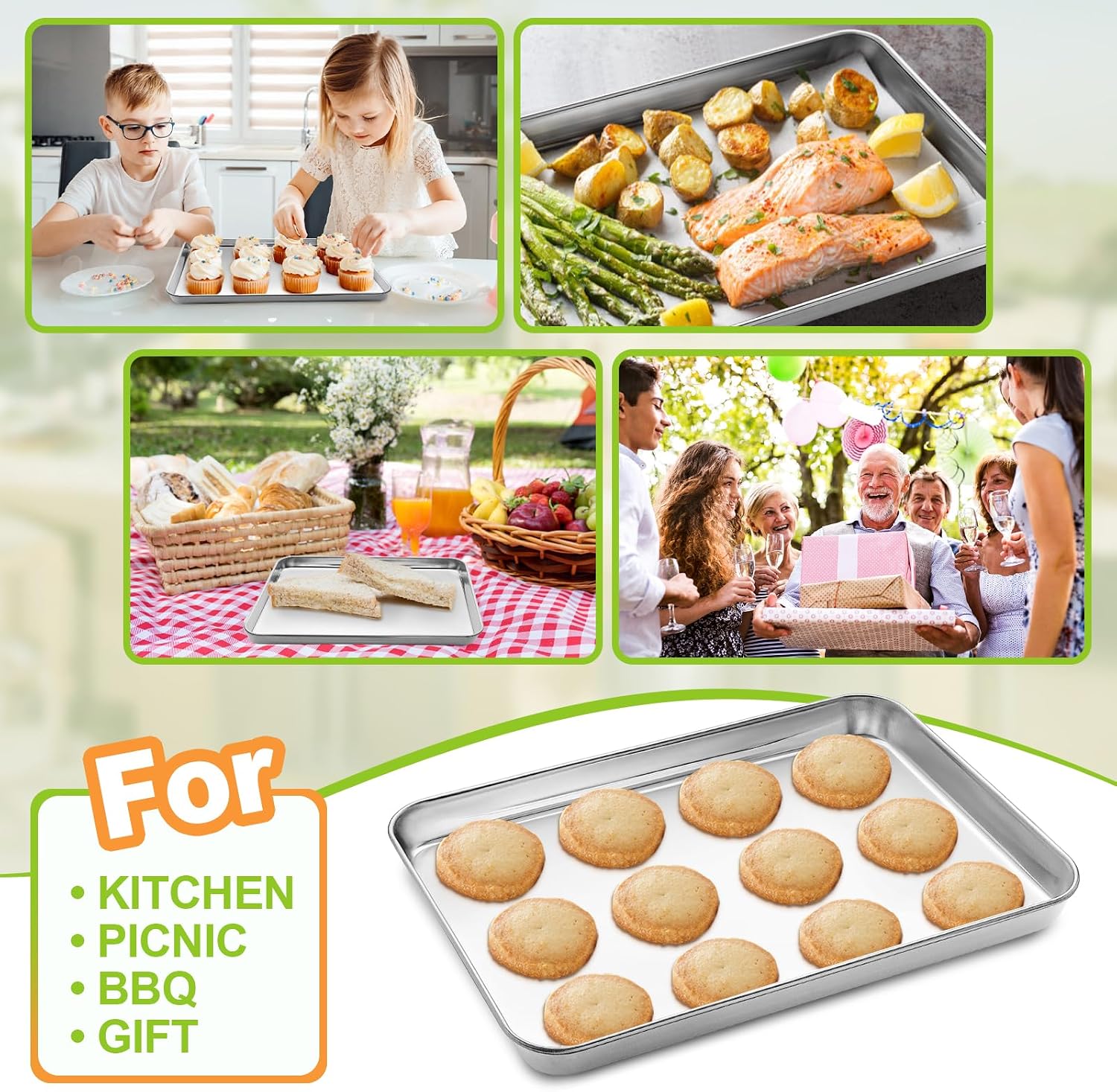 CEKEE 4 Pack Baking Pans Set, Nonstick Stainless Steel Cookie Sheets for Baking, Heavy Duty & Dishwasher Safe Sheet Pan-10x7x1in Small Cookie Pans, Cookie Pans Trays Sheets For Kitchen & Restaurant - Image 4