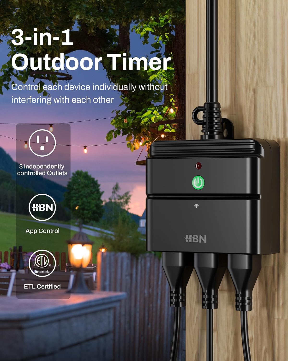 HBN Outdoor Smart Plug, WiFi Smart Outlet Plug with 3 Independently Outlets - Image 4