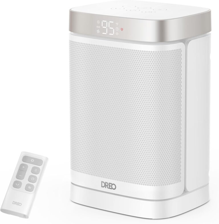 DREO Atom One Space Heater with Remote, 70°Oscillating Electric Heaters with Digital Thermostat, 1500W PTC Ceramic Heater, 12h Timer, Quiet Safety Heating, Portable Heater for Home Office