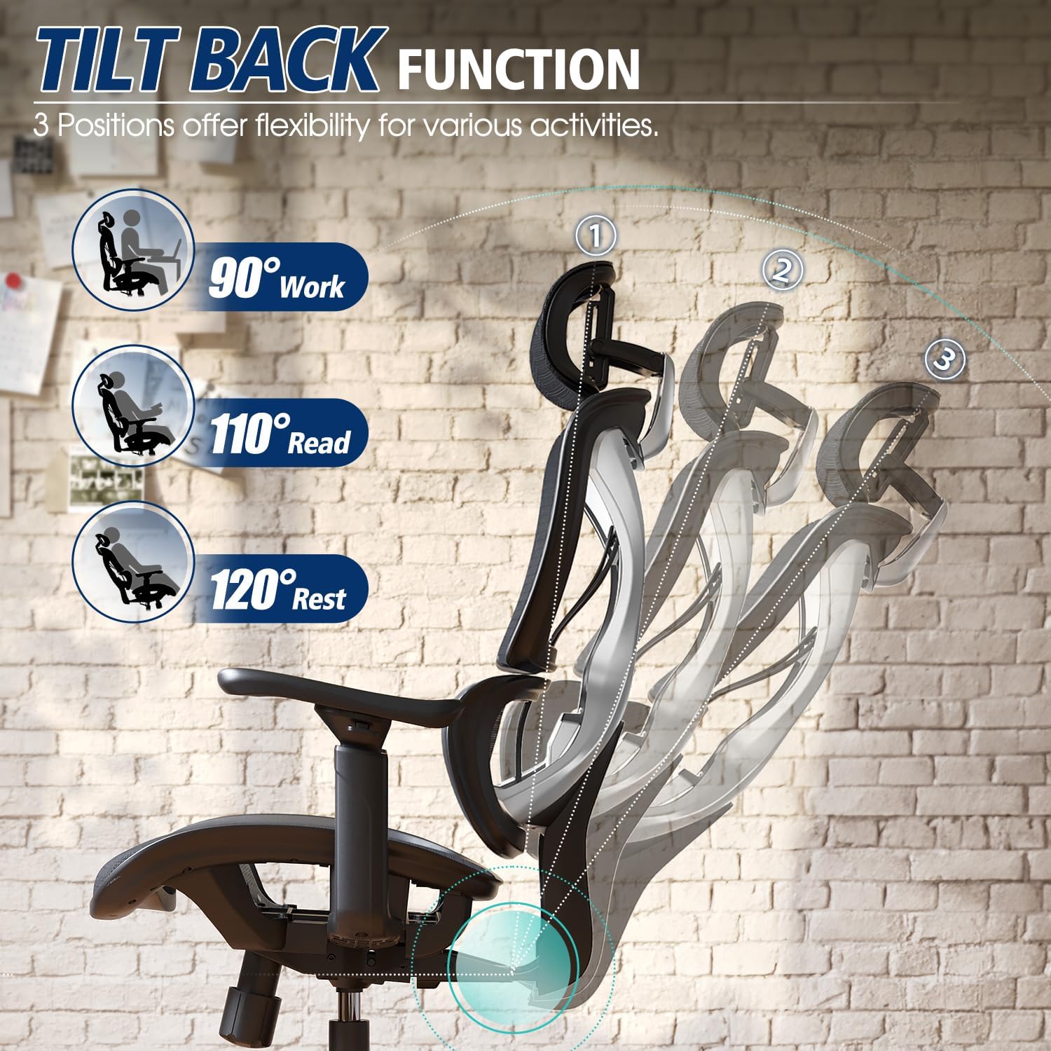 GABRYLLY Ergonomic Office Chair, Big and Tall Mesh Chair with Lumbar Support, 3D armrest - 215° Rotation, Adjustable Headrest & Soft Seat, Durable Computer Chair 350LBS for Work Gaming - Image 7