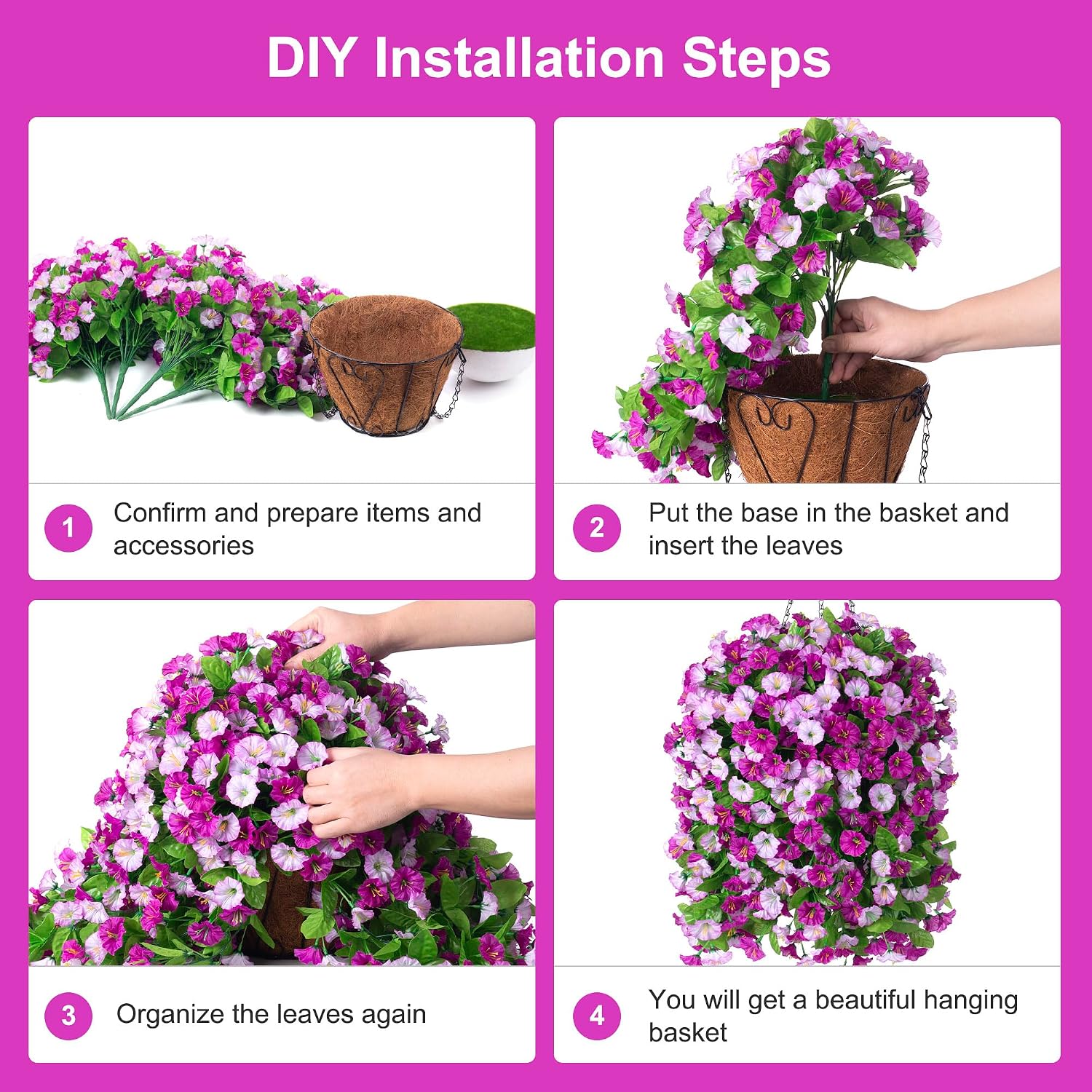 Artificial Flowers with Hanging Basket, Outdoor Faux Plants UV Resistant - Image 3