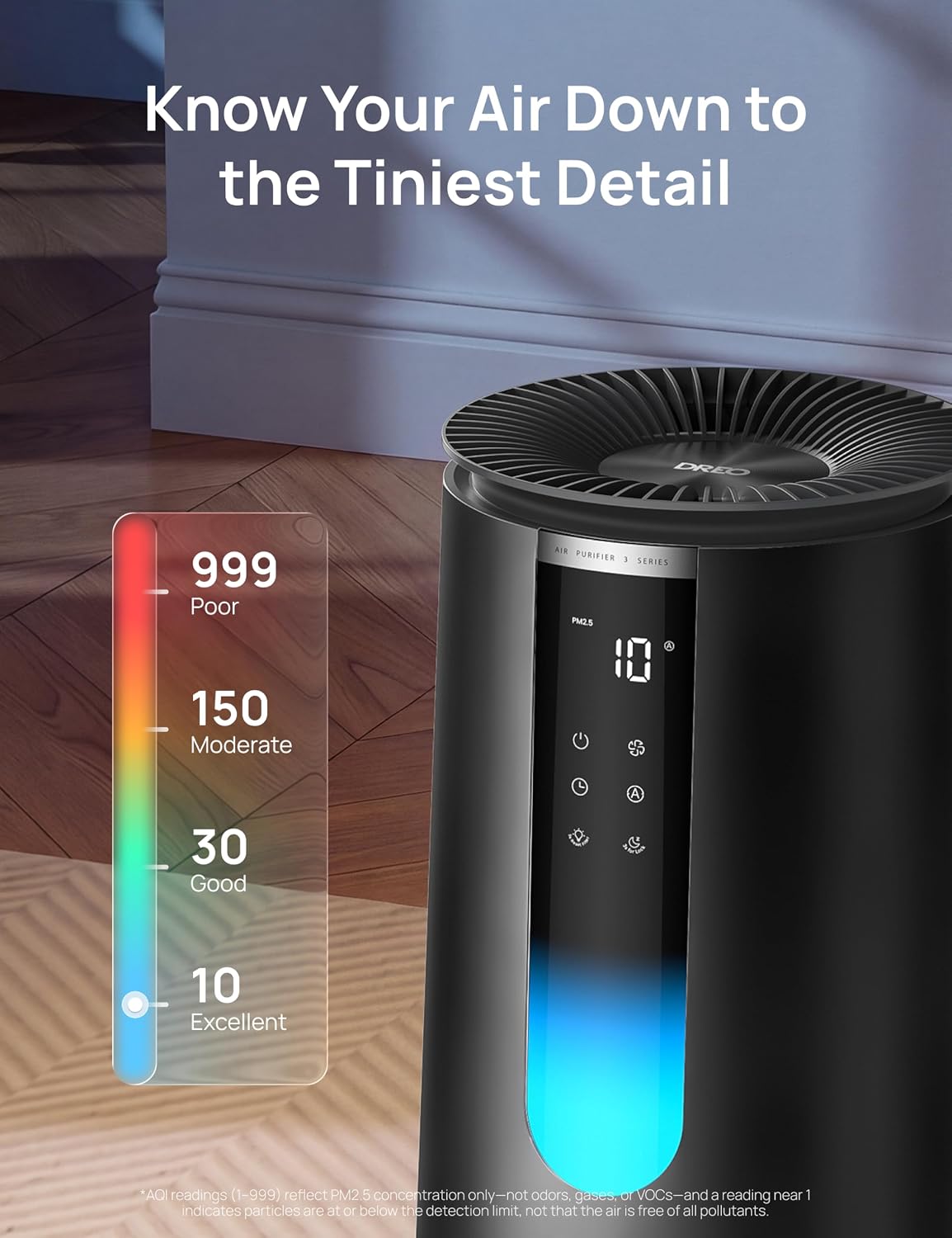 DREO Smart Air Purifier for Home, AHAM VERIFIDE Air Cleaner for Bedroom, Pets, Smoke, Dust, Pollen & Odors, Wi-Fi/Voice/Alexa, PM2.5 Monitor, Auto, Turbo, HEPA Sleep Mode, DR-HAP008S Black (Dreo 338S) - Image 8