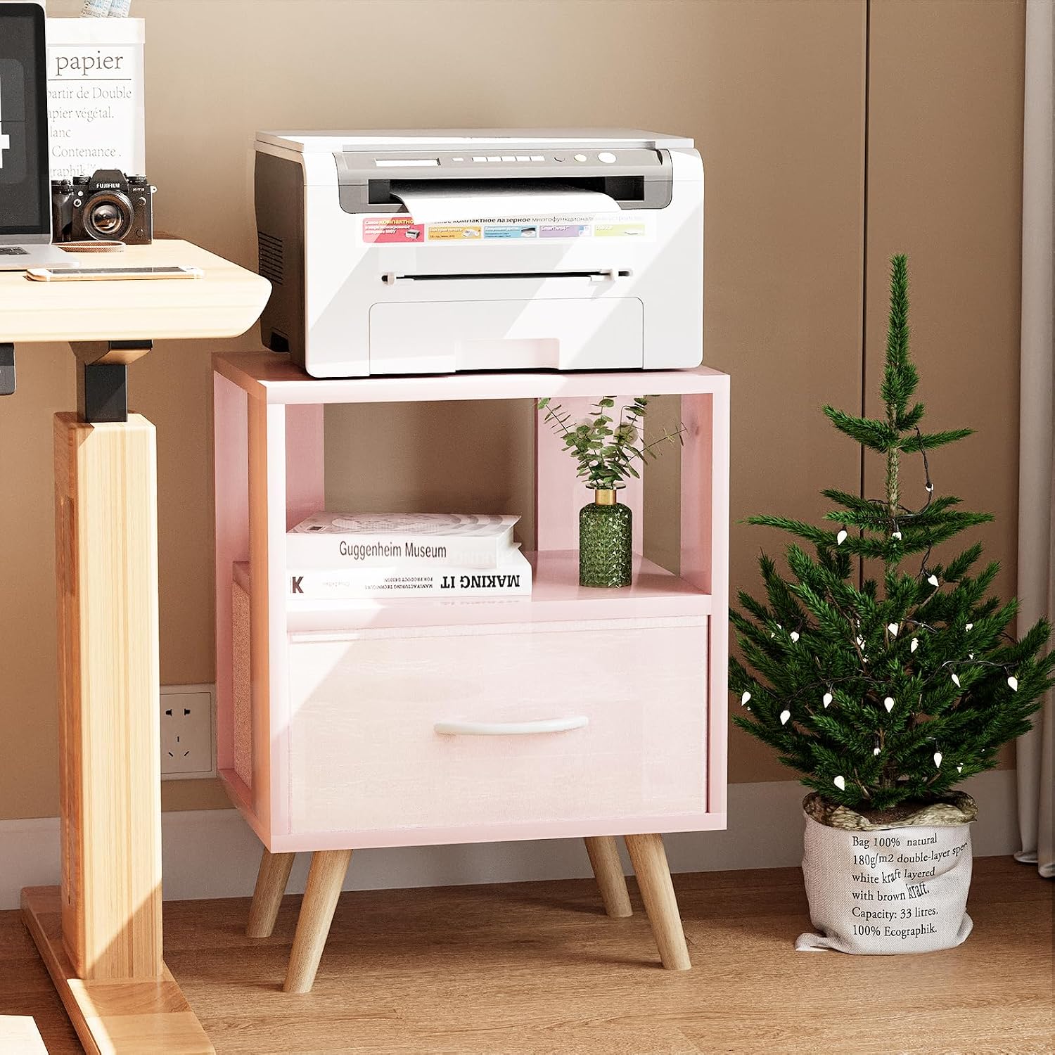 Aenuert Night Stand, Pink Kids Nightstand with Drawer, Nursery Side Table with Open Storage, 2-Tier Modern End Table, Bedside Table for Small Space, Living Room, Bedroom - Image 9