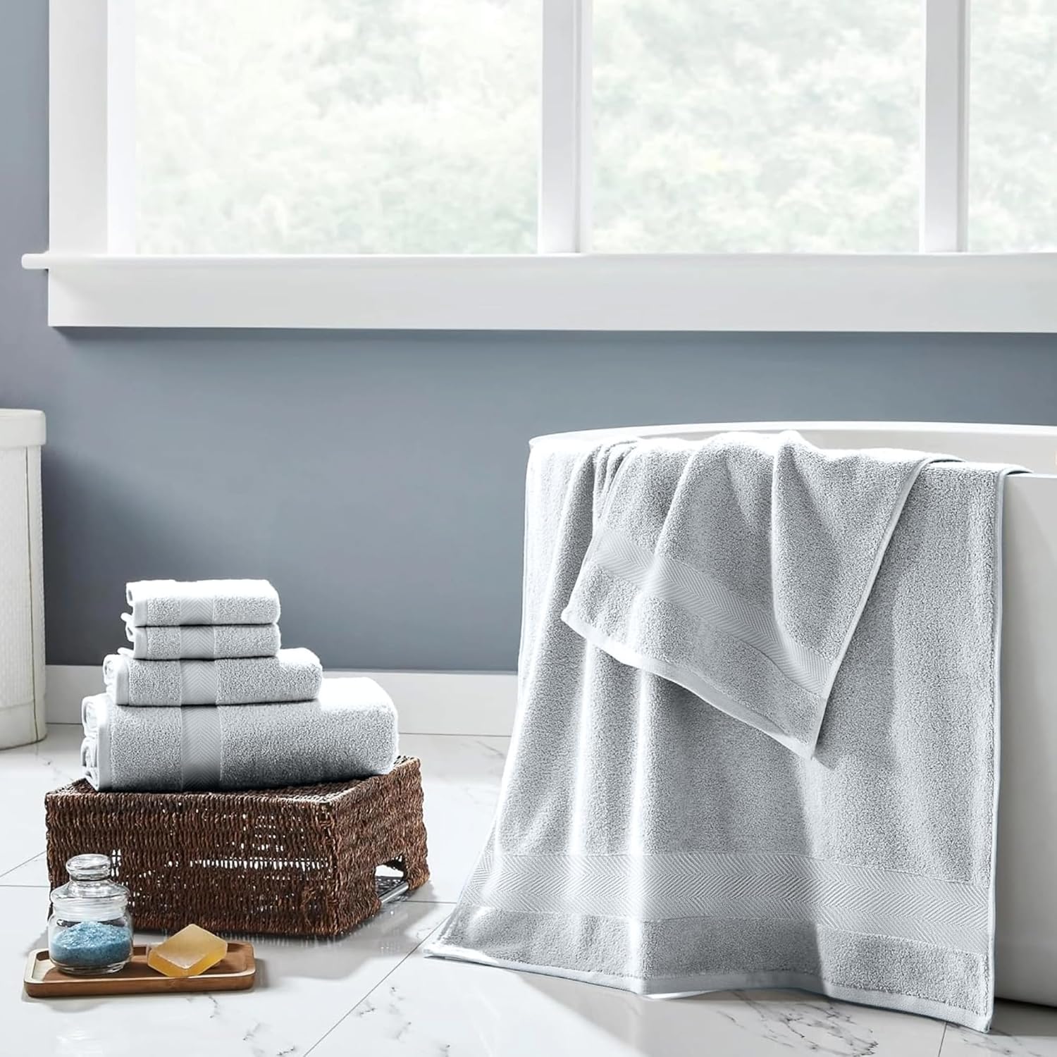Viscose from Bamboo Bath Towels Set of 6 - Extra Plush 700 GSM Quick Dry Cotton Blend for Luxury Bathroom Comfort - Super Soft, Large, Absorbent - Mist - Image 8