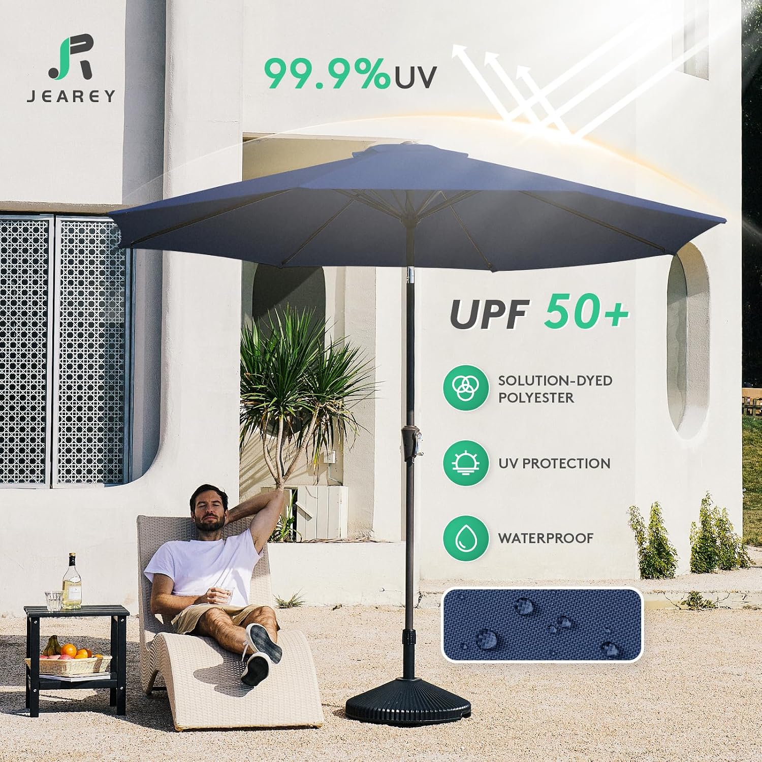 JEAREY 10FT Outdoor Patio Umbrella, Market Umbrella, Navy - Image 3