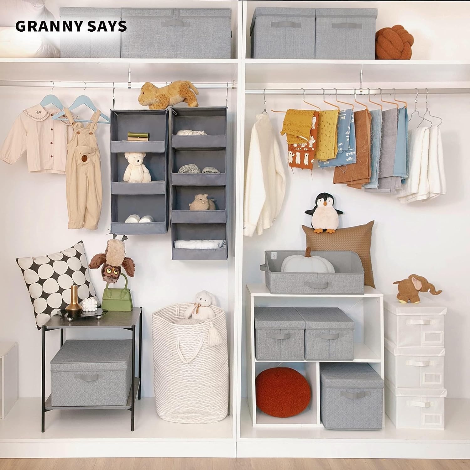 GRANNY SAYS 3-Shelf Hanging Closet Organizer, Foldable Storage, Gray - Image 9