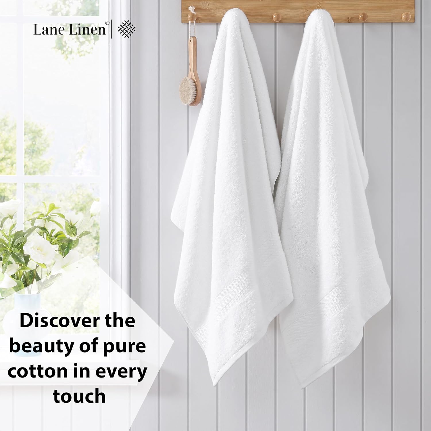 LANE LINEN Large Bath Towel Set Absorbent Quick Dry 100% Cotton - White - Image 3