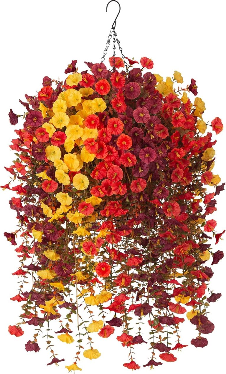 Fake Fall Artificial Outdoor Flowers Plant with Hanging Basket UV Resistant