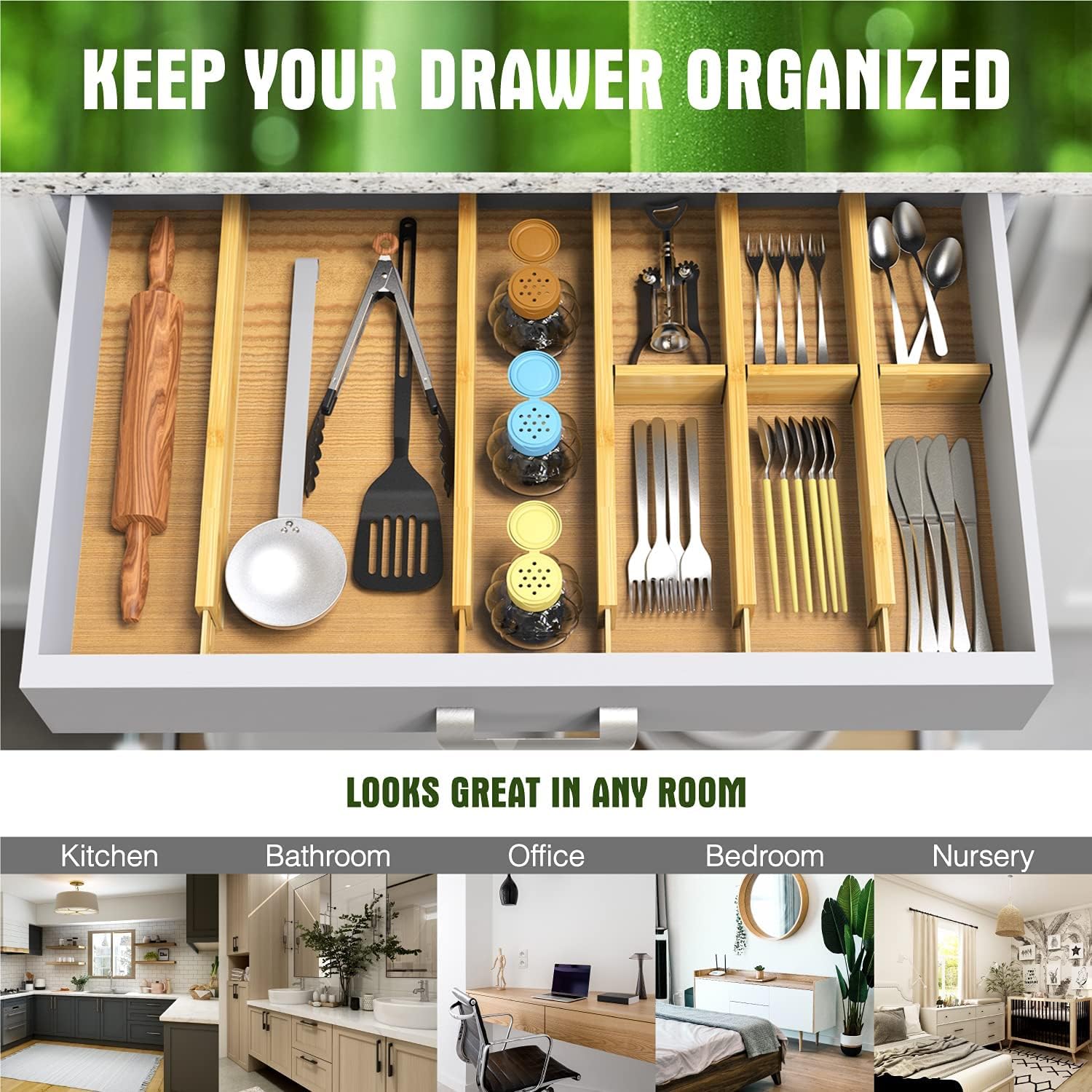ANTOWIN 4 Pcs Expandable Bamboo Drawer Dividers, Fits 17.6-21.6" Drawers - Image 6