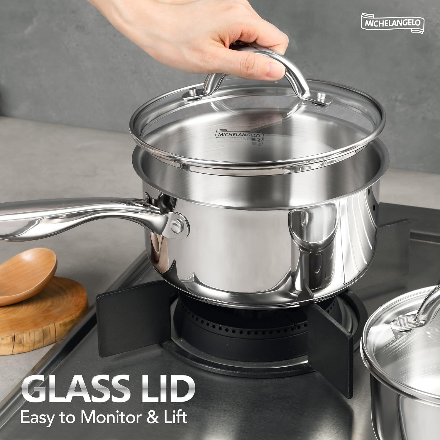 MICHELANGELO 6-Piece Stainless Steel Pot Set, 1QT, 2QT & 3QT - Image 2