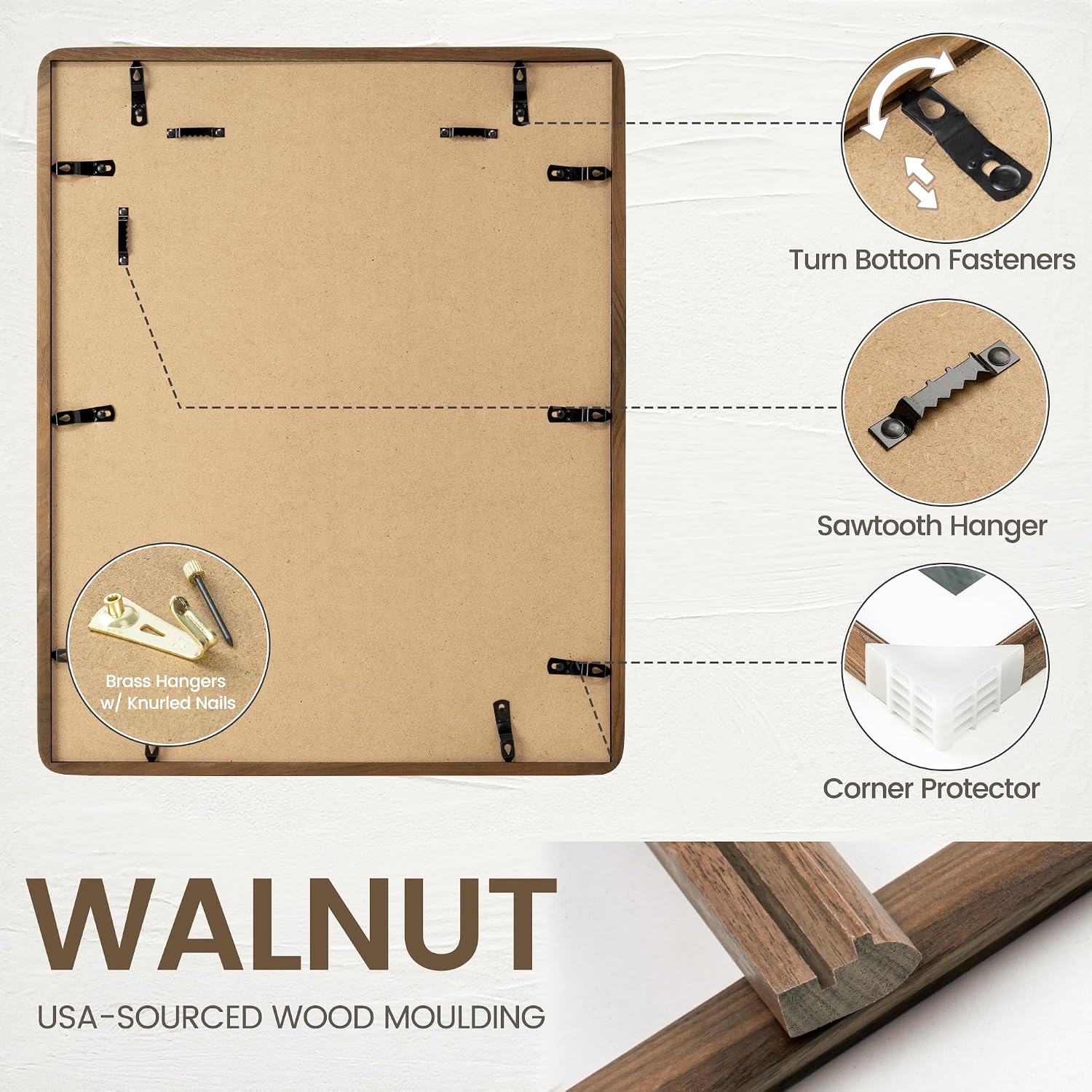 16 x 20 Picture Frame, Solid Walnut Wood Frame Matted for 11x14 Photos - Image 5