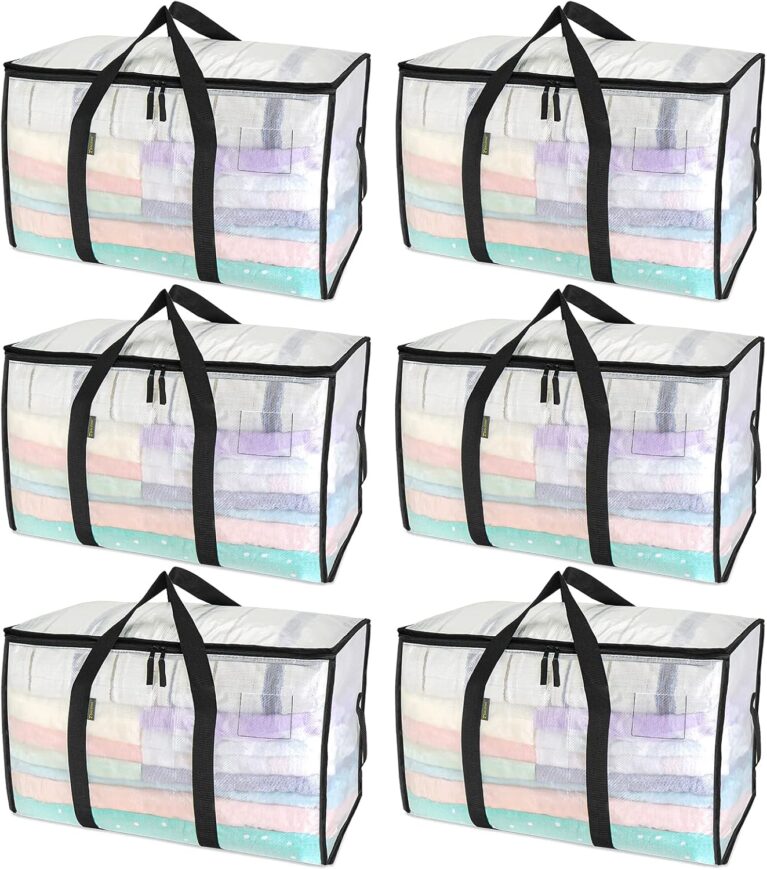 BALEINE 6-Pack Oversized Moving Bags with Reinforced Handles, Heavy-Duty Storage Tote for Clothes, Moving Supplies (Clear, 6-Pack)
