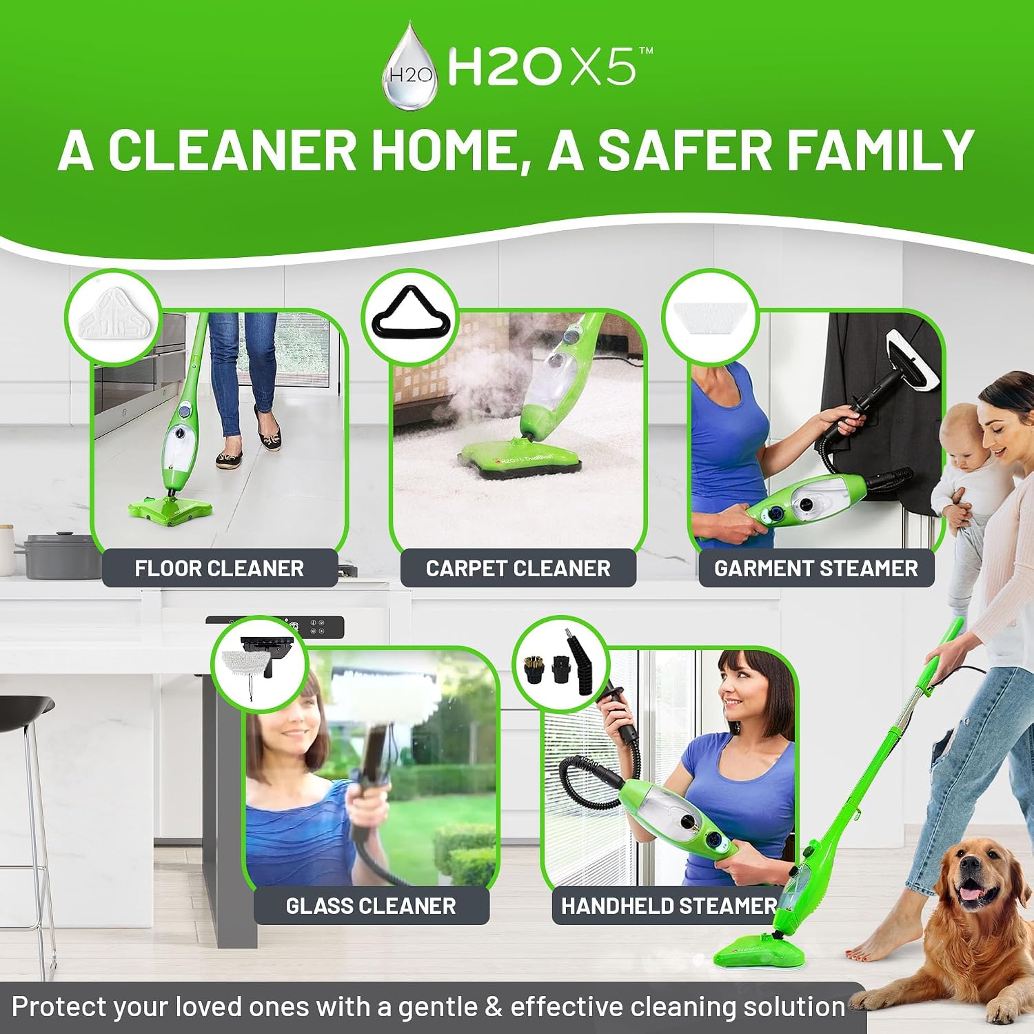 H2O X5 Steam Mop & Handheld Steam Cleaner | 5-in-1 Floor Steamer | Hardwood, Tile & Laminate Cleaner | Carpet Glider Included | Grout, Window & Garment Attachments - Image 8
