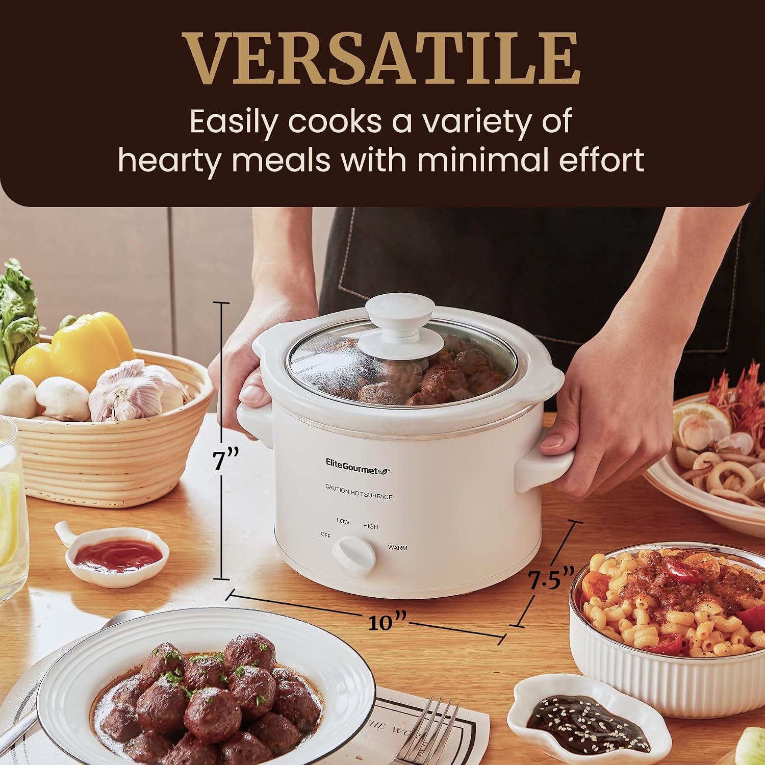 Elite Gourmet MST-250XW Electric Ceramic Slow Cooker, Adjustable Temp - Image 7