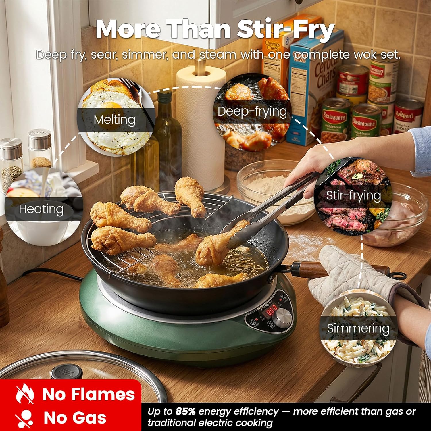 1700W Concave Induction Wok Burner, 120V Electric Wok Cooker - Image 6