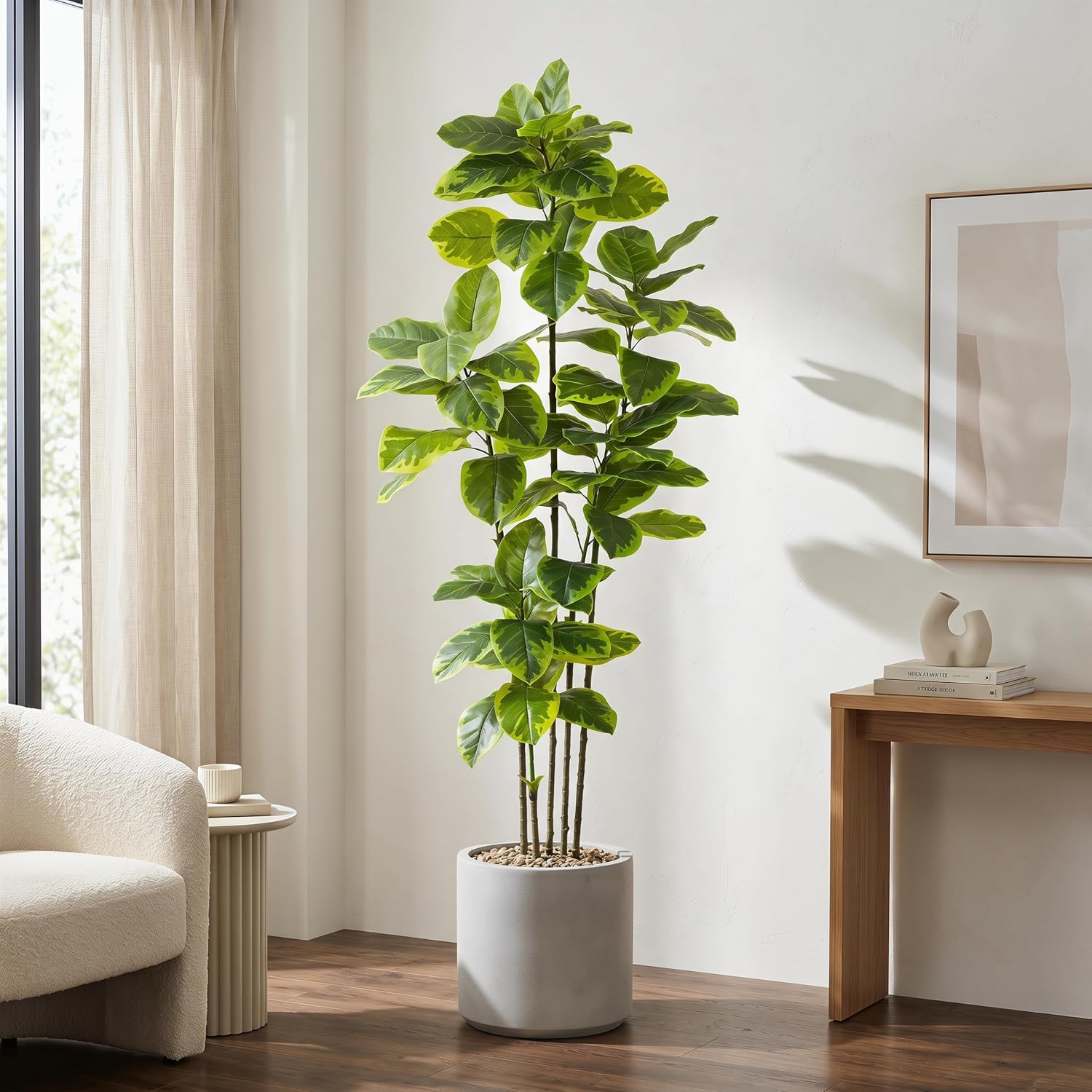 Artificial Ficus Tree 6FT, Tall Fake Plants Indoor in White Pot