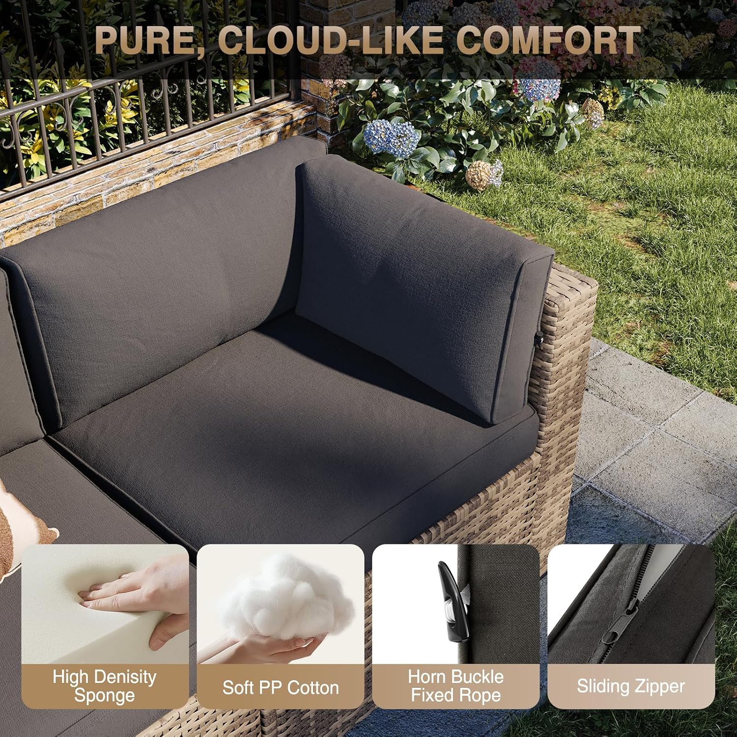 Aoxun Patio Furniture Sets, 7-Piece Outdoor Furniture with Thick Cushions, Wicker Conversation Set Sectional Sofa for Backyard, Poolside, Garden - Image 3