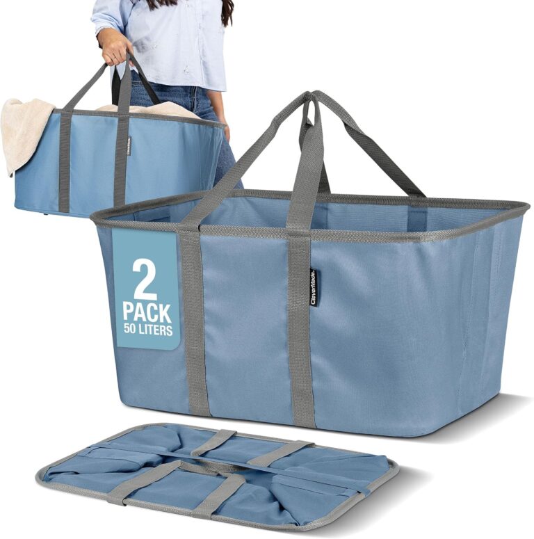 CleverMade Collapsible Laundry Baskets, 50L Tote 2 Pack, Denim