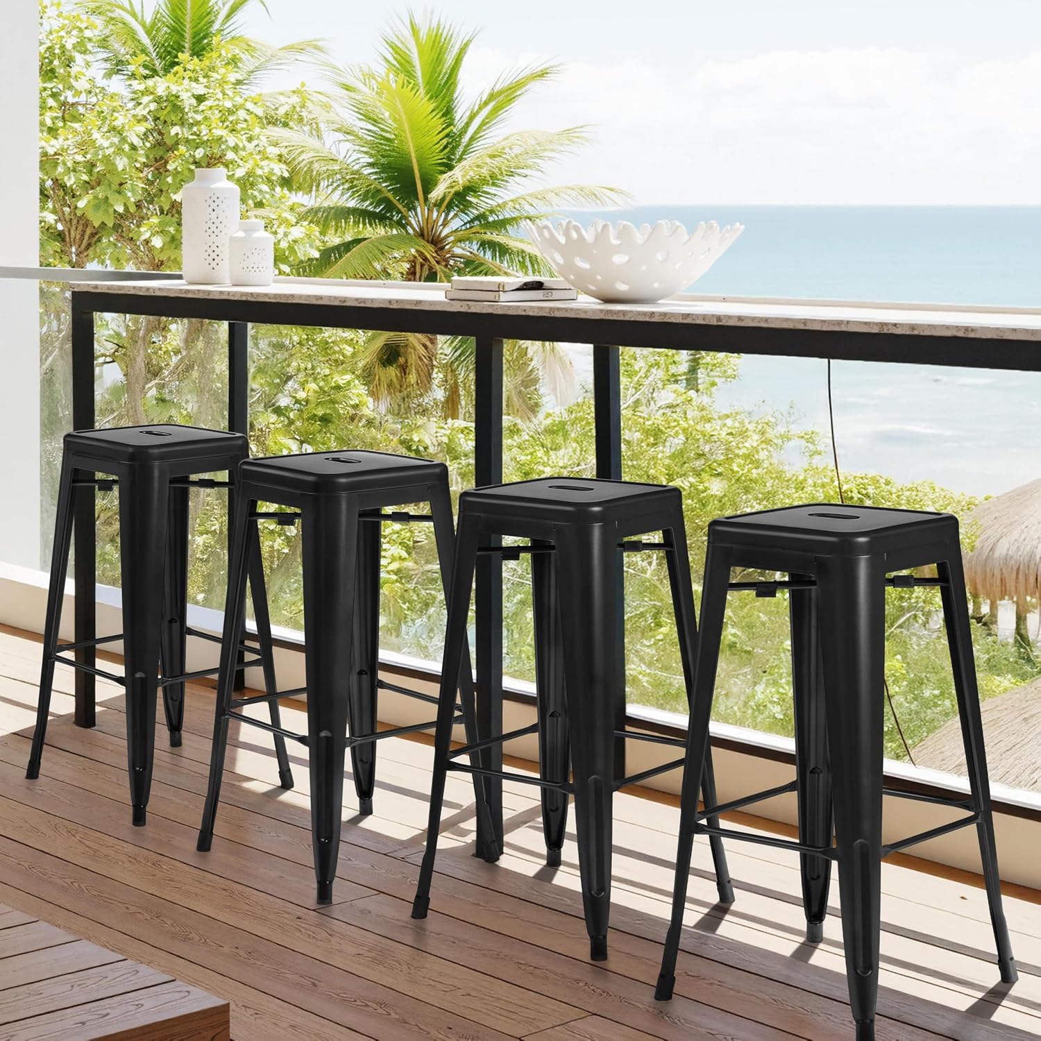 Yaheetech 30 Inch Metal Bar Stools Set of 4, Stackable Barstools, Black - Image 8
