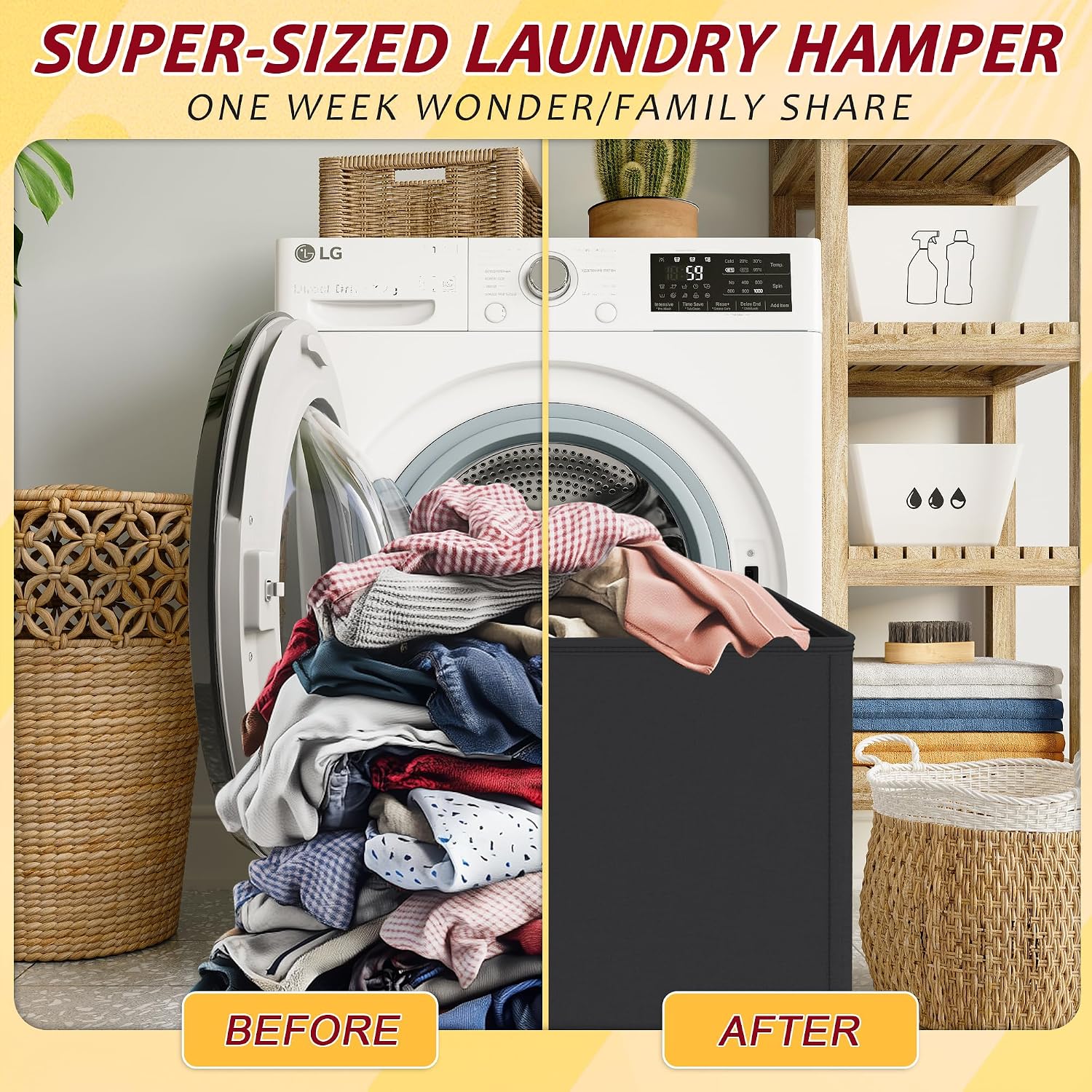 195L Laundry Hamper 3 Section,Large Laundry Hamper with Lid,Dirty Clothes Hamper with 3 Inner Bags,Collapsible Laundry Basket Organizer for Laundry Room,Bedroom,Laundry Sorter Hamper 3 Compartment - Image 5