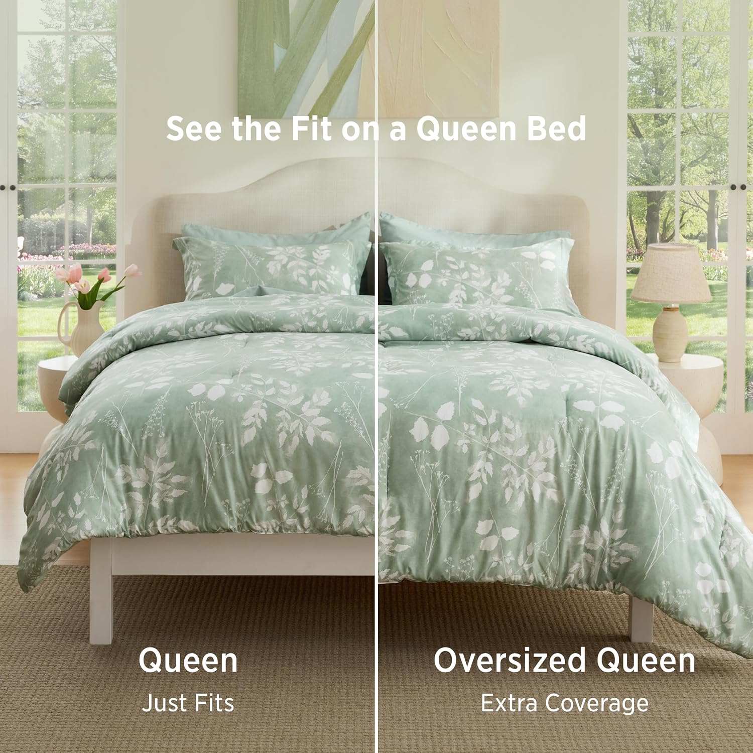 Bedsure Sage Green Queen Comforter Set, Floral Bedding Sets, 7 Piece - Image 4