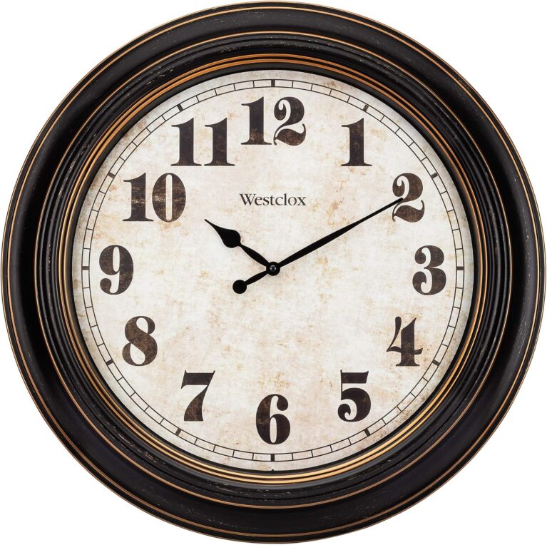 Westclox Traditional Large Wall Clock – Battery-Operated 24-Inch Vintage Distressed Dial, Metal Hands, Glass Lens, Quartz Accuracy (Black-Brown, 24-Inch)