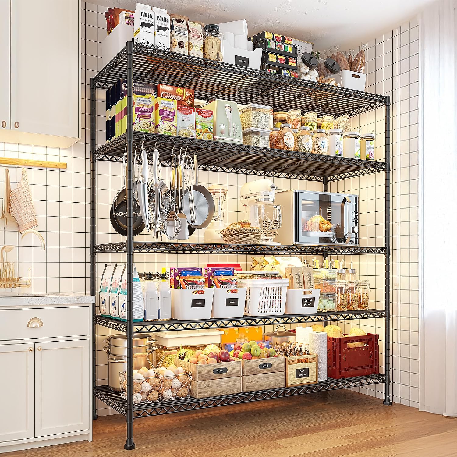 REIBII Heavy Duty 5-Tier Storage Shelves, 45.5''W for Kitchen Garage Retail - Image 2