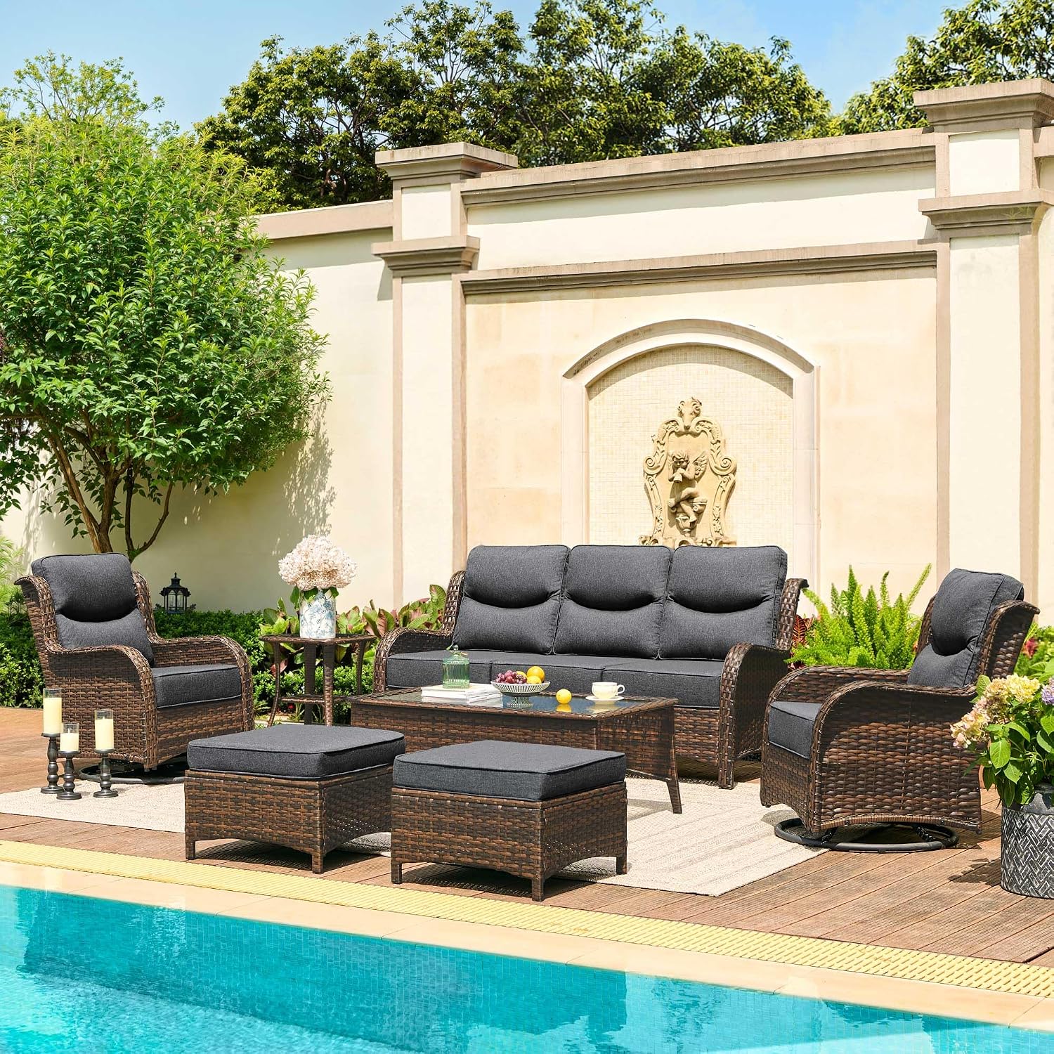HILLGA Luxury Outdoor Patio Furniture Set with 6-Inch Thick Cushions
