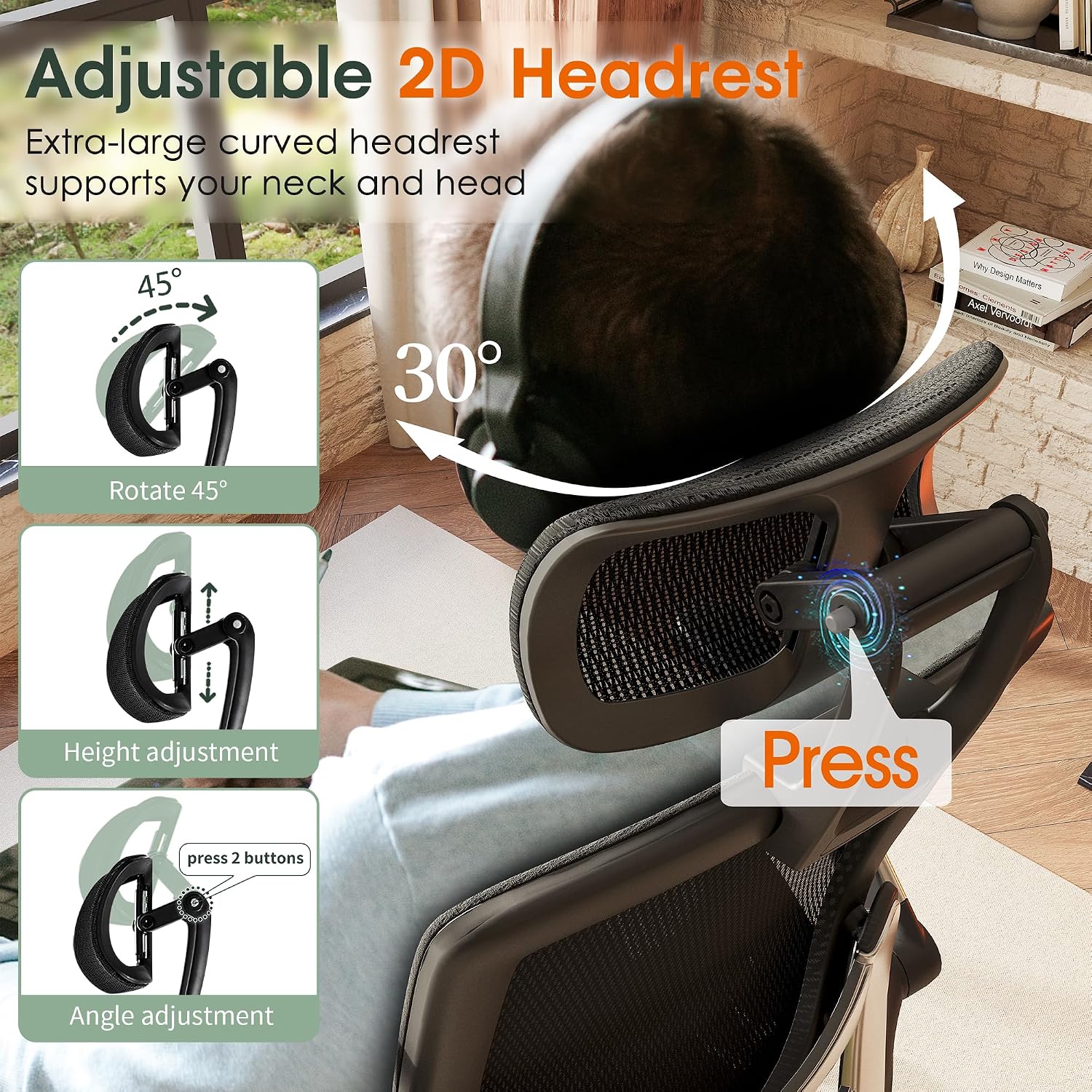 GABRYLLY Ergonomic Office Chair, High Back Home Desk Chair with Headrest, Flip-Up Arms, 90-120° Tilt Lock and Wide Cushion, Big and Tall Mesh Chairs for Man Woman, Black Task Chair - Image 5