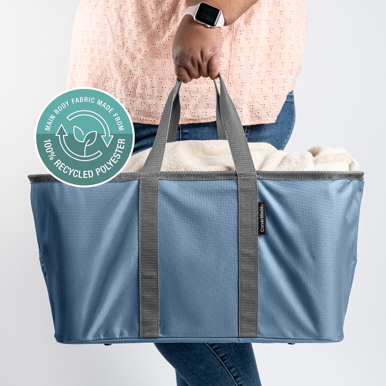 CleverMade Collapsible Laundry Baskets, 50L Tote 2 Pack, Denim - Image 7