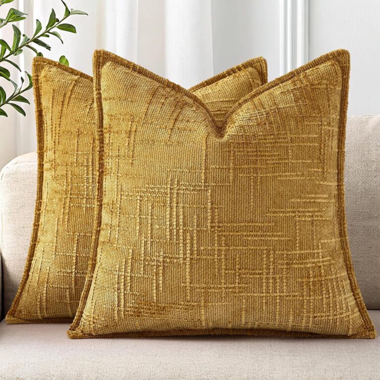 decorUhome Chenille Fall Throw Pillow Covers 16x16 Set of 2, Mustard Yellow
