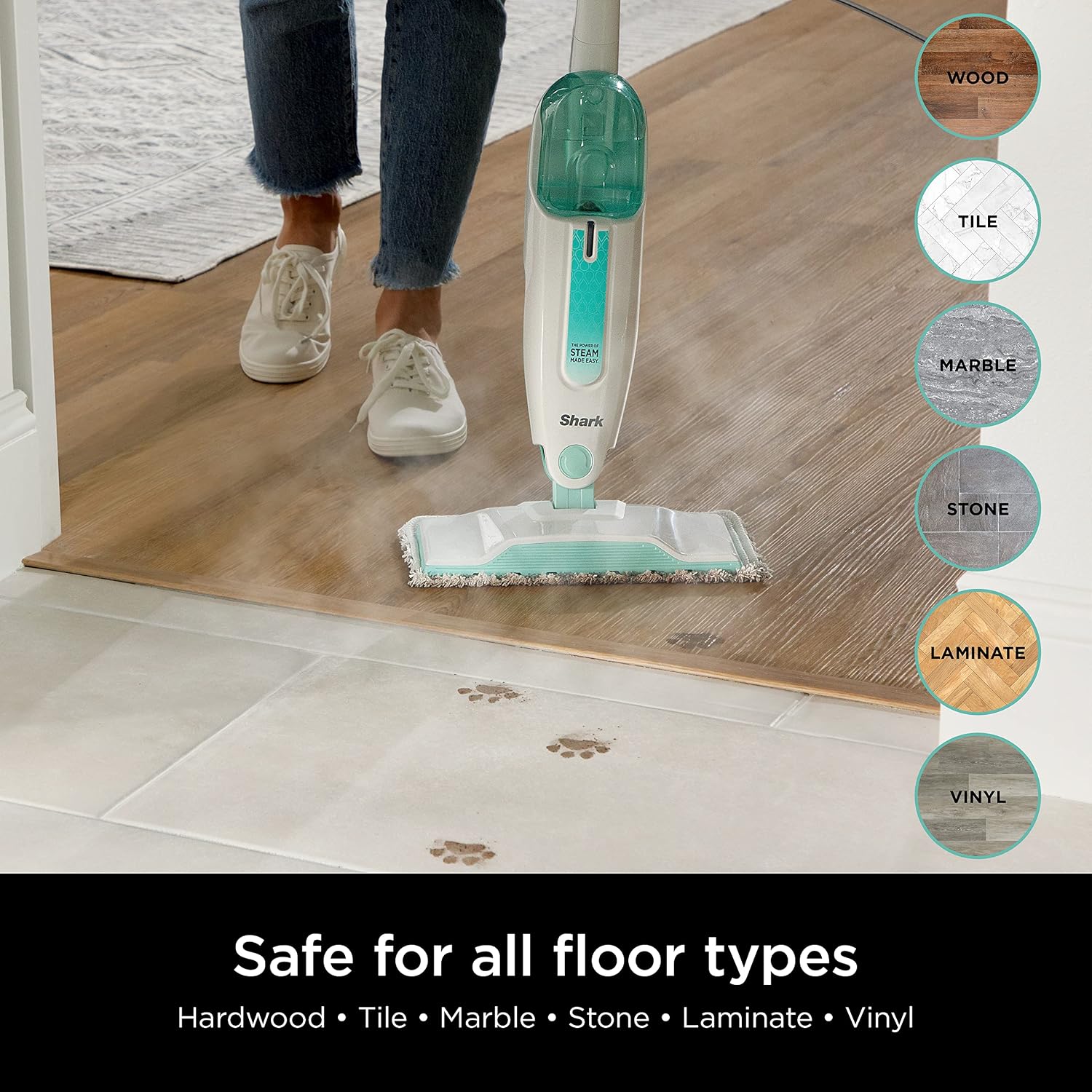 Shark Steam Mop for Sealed Hard Floors with 2 Dirt Grip Pads, White, S1000 - Image 9