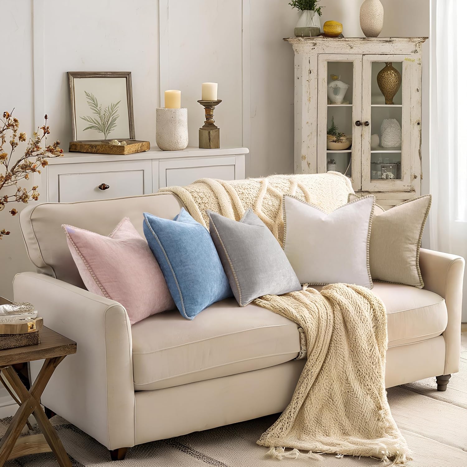 decorUhome Soft Chenille Throw Pillow Covers 20x20 Set of 2 Beige - Image 7