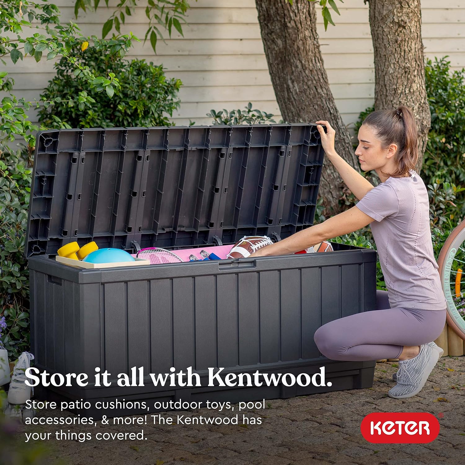 Keter Kentwood 92 Gal Outdoor Storage Box for Patio and Pool Accessories - Image 2