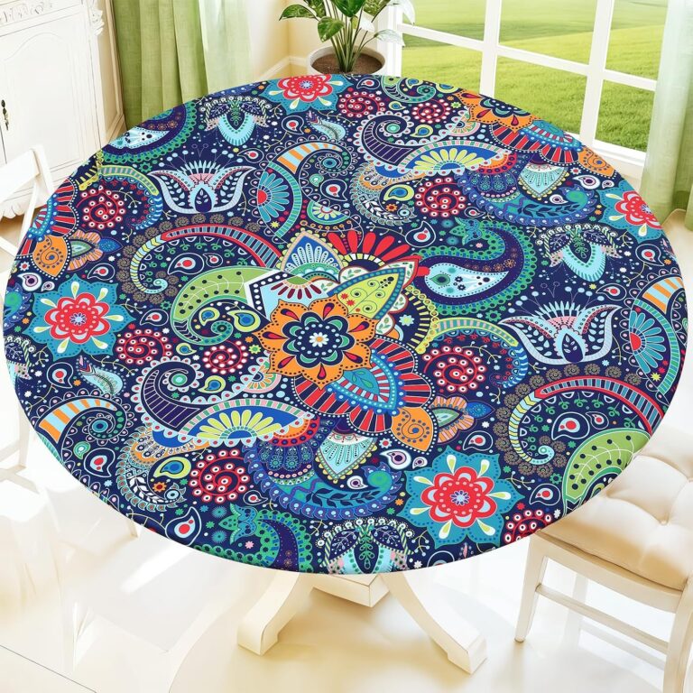 Moosfor Printed Spandex Round Tablecloth Fitted Table Cloth for 45-56 Table