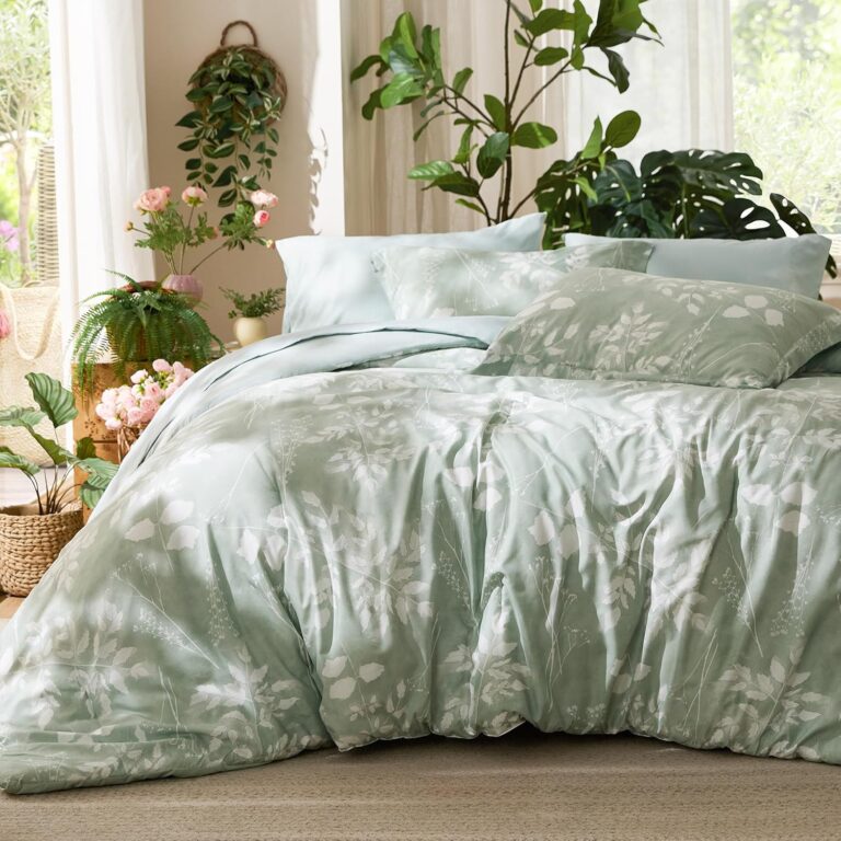 Bedsure Sage Green Queen Comforter Set, Floral Bedding Sets, 7 Piece
