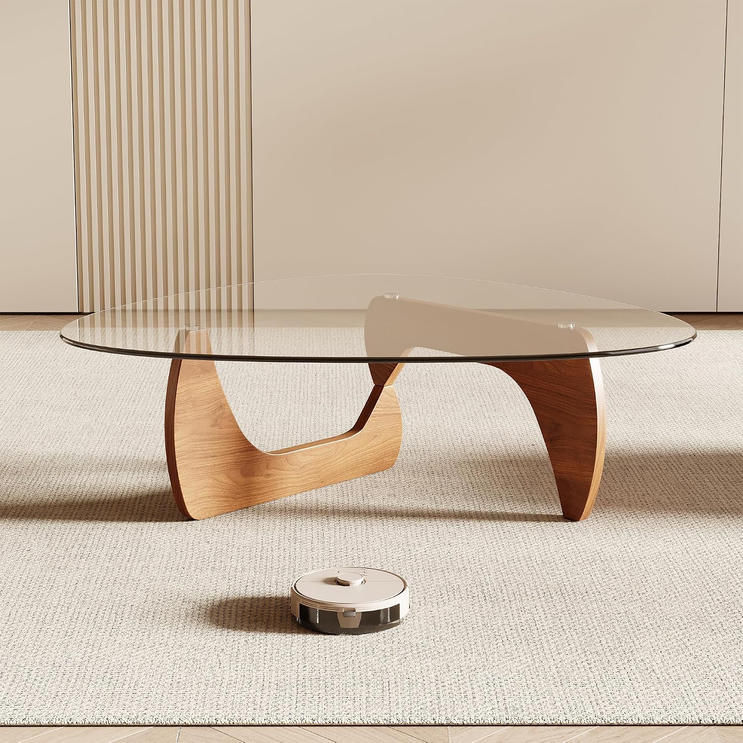 Honyee Morden Coffee Table, 42.5" x 28.5" x 16.1" Triangle Tempered Glass Top for Living Room, Color: Natural Wood - Image 5