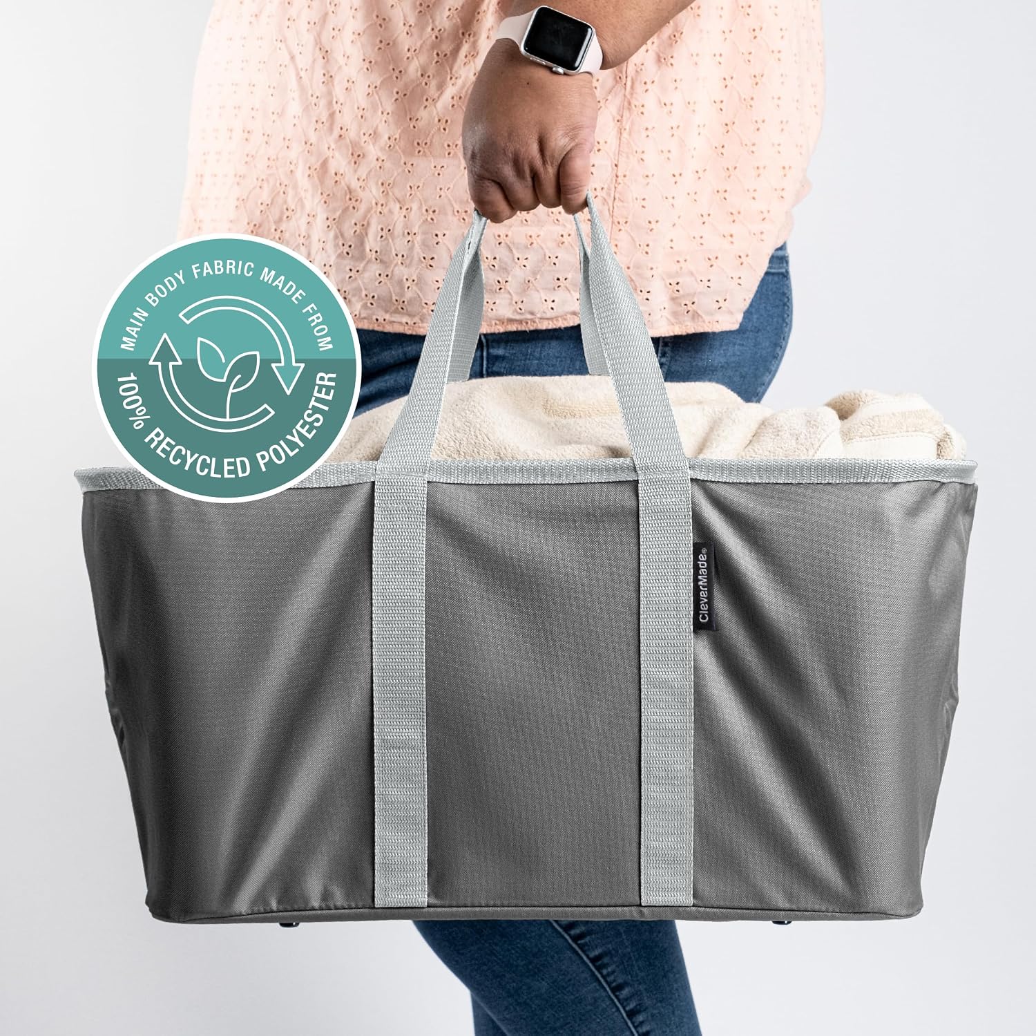 CleverMade Collapsible Laundry Baskets, 50L Tote 2 Pack, Charcoal - Image 7