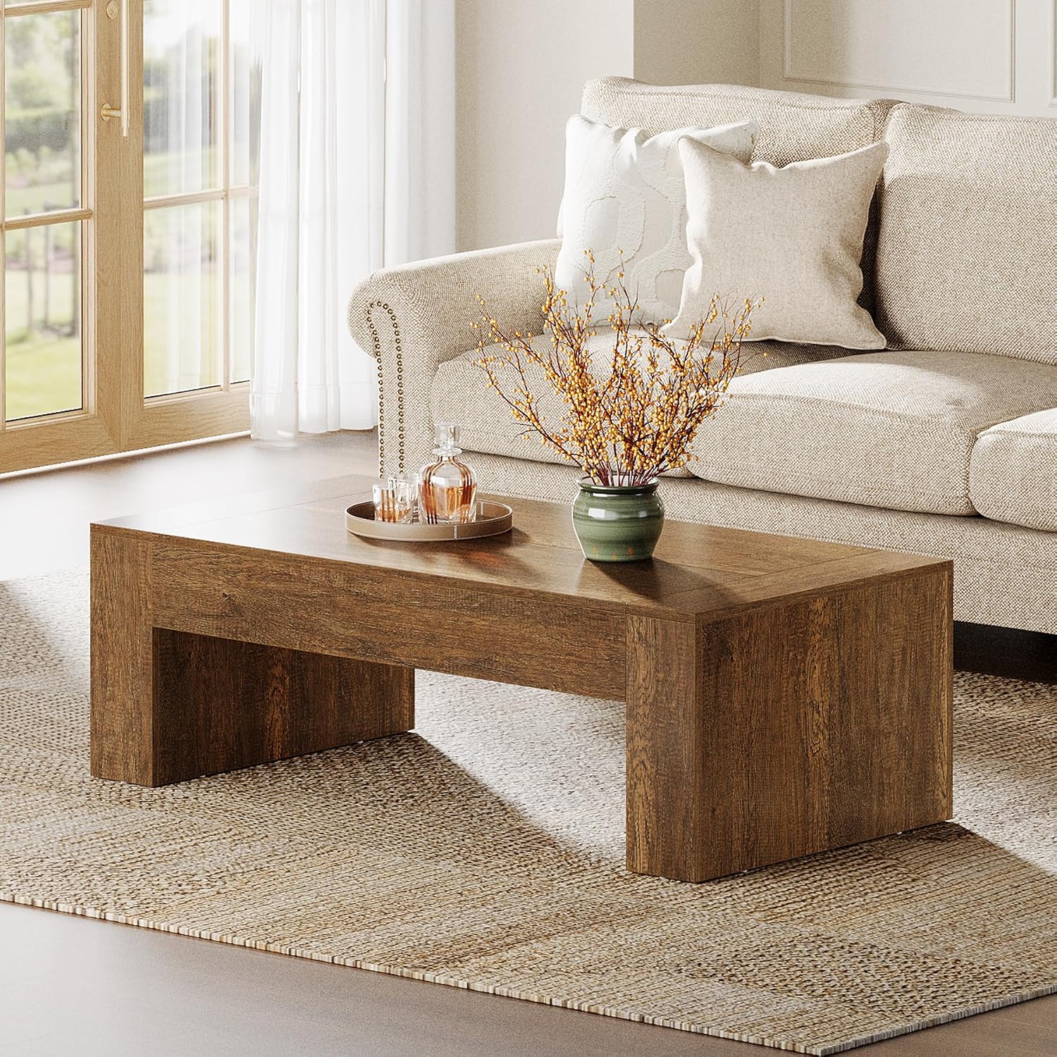 Tribesigns Rectangular Coffee Table for Living Room, 51-Inch Farmhouse Accent Center Cocktail Tea Table with Sturdy Base, Vintage Tea Furniture for Home Reception, Rustic Brown - Image 5