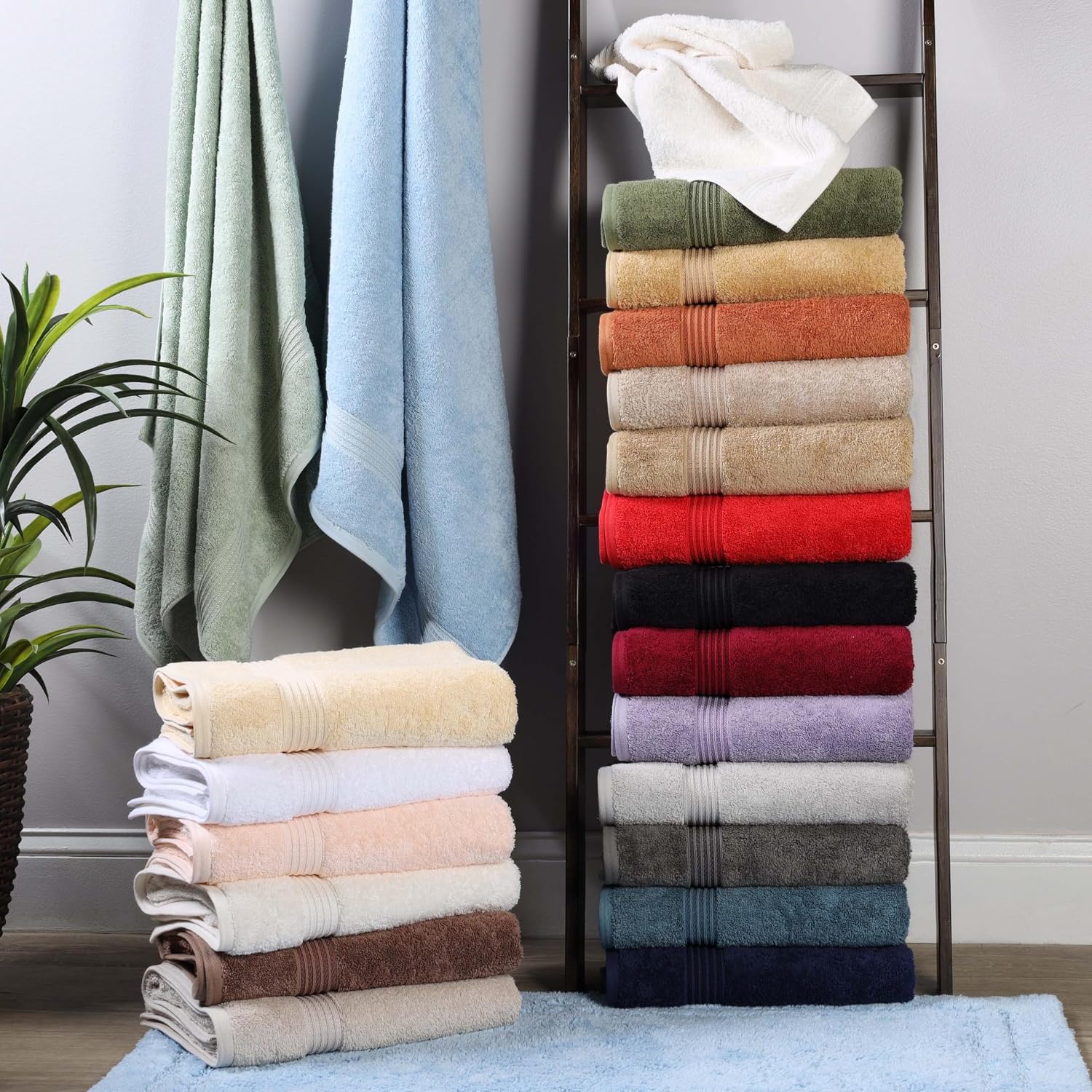 Superior Egyptian Cotton 6-Piece Towel Set, Bathroom Essentials, Towels For Bathroom, Apartment, Airbnb, Guest Bath, Face, Hand, Bath Towels, Washcloths, Absorbent, Fast Drying, Sapphire - Image 10