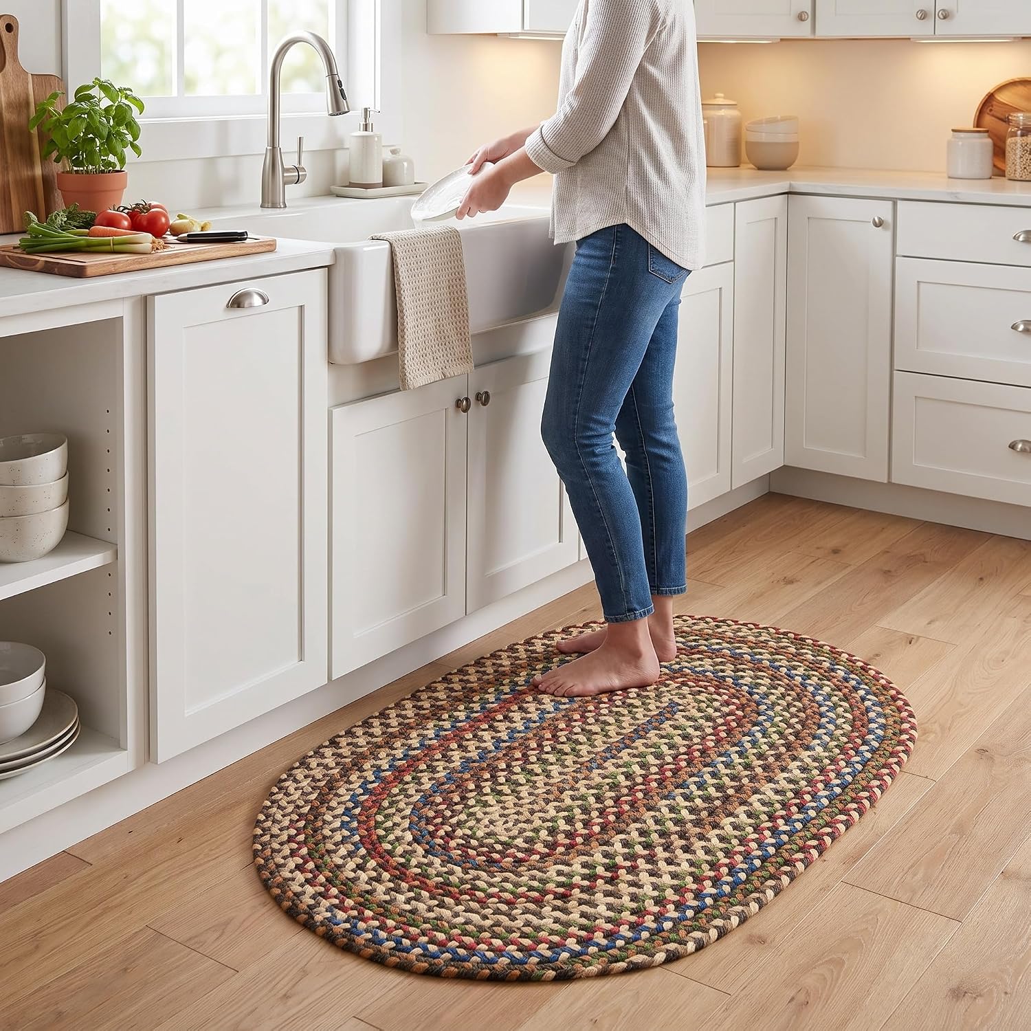 Super Area Rugs Roxbury American Made Braided Rug for Indoor Outdoor Spaces, Dk. Taupe/Natural Multi, 2' X 3' Oval
