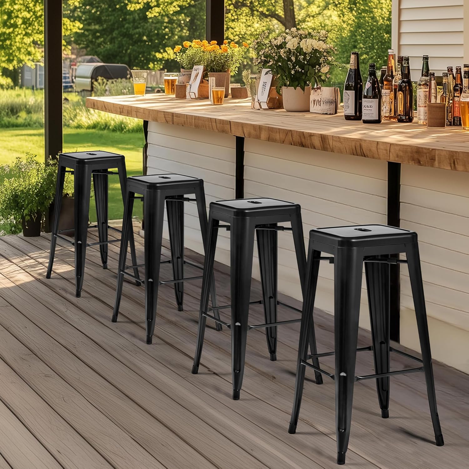 Yaheetech 30 Inch Metal Bar Stools Set of 4, Stackable Barstools, Black - Image 9