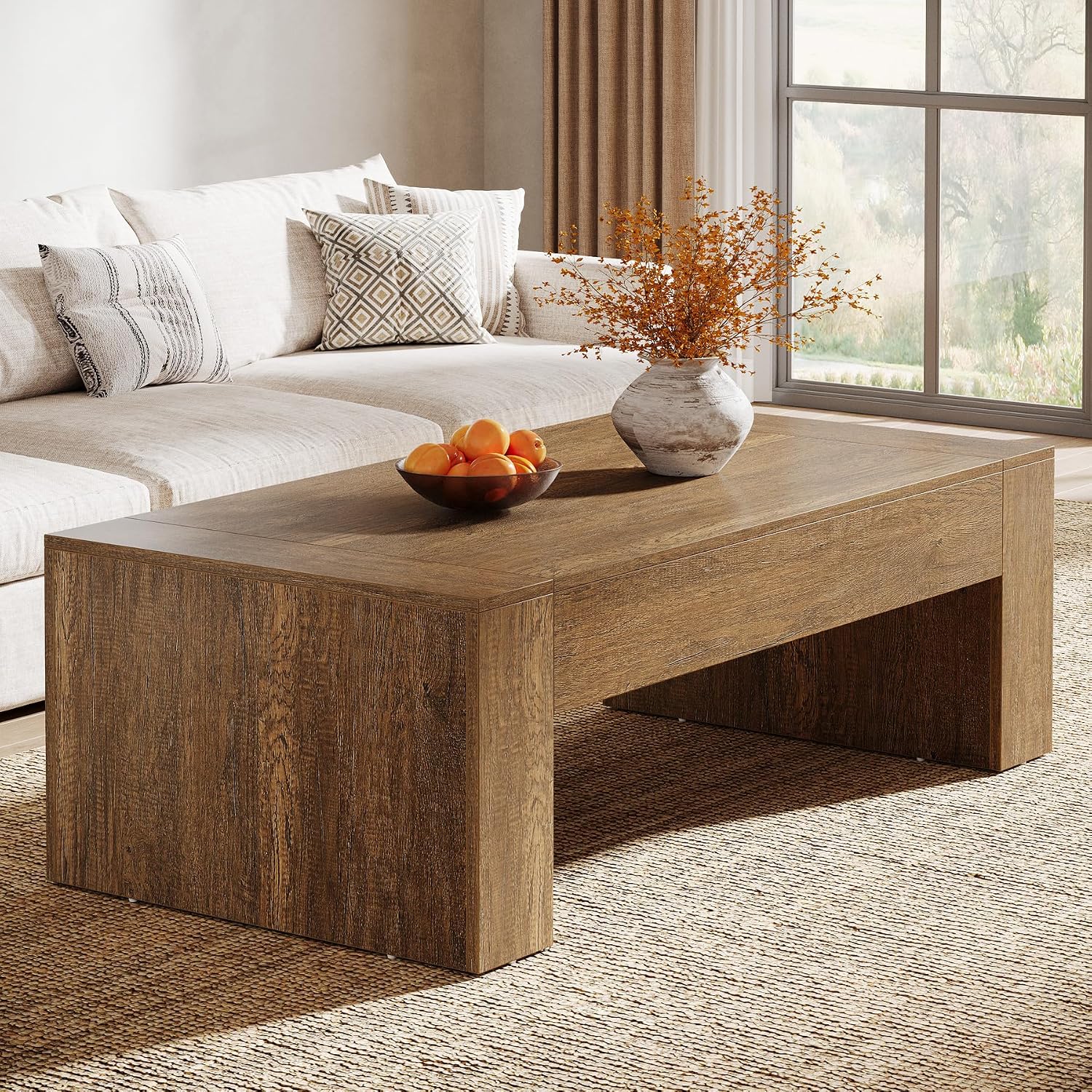 Tribesigns Rectangular Coffee Table for Living Room, 51-Inch Farmhouse Accent Center Cocktail Tea Table with Sturdy Base, Vintage Tea Furniture for Home Reception, Rustic Brown