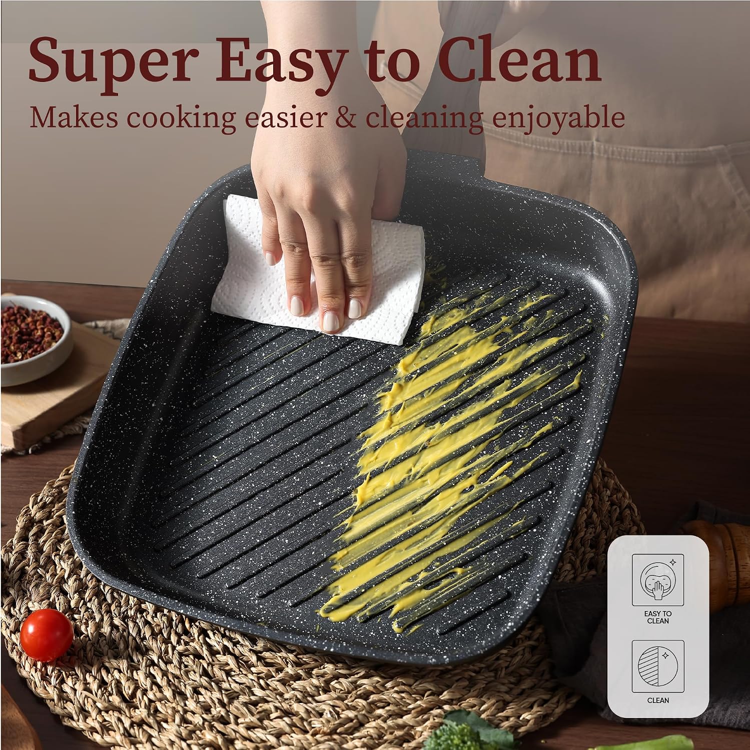 CAROTE 11 Inch Nonstick Grill Pan for Steak, Premium Granite Coating - Image 6
