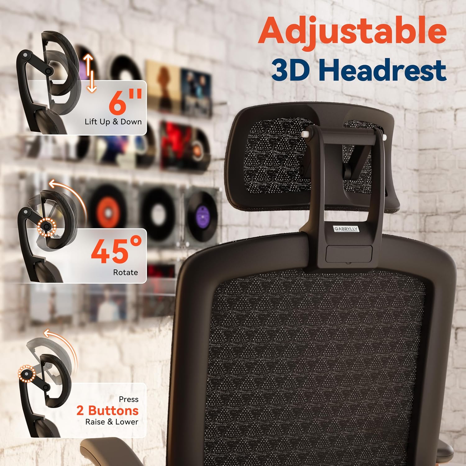 GABRYLLY Ergonomic Office Chair, High Back Home Desk Chair with Flip-Up Arms, 3D Headrest, Thick Sponge Seat &90-120° Recline, Big and Tall Mesh Executive Chairs for Man Woman, Black Woodgrain - Image 4
