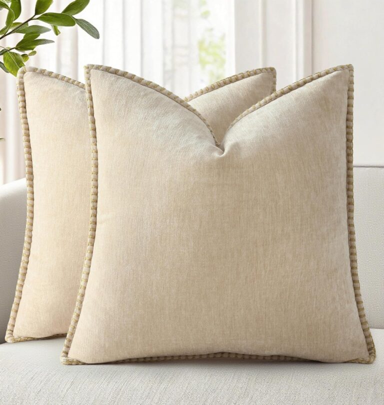 decorUhome Soft Chenille Throw Pillow Covers 20x20 Set of 2 Beige