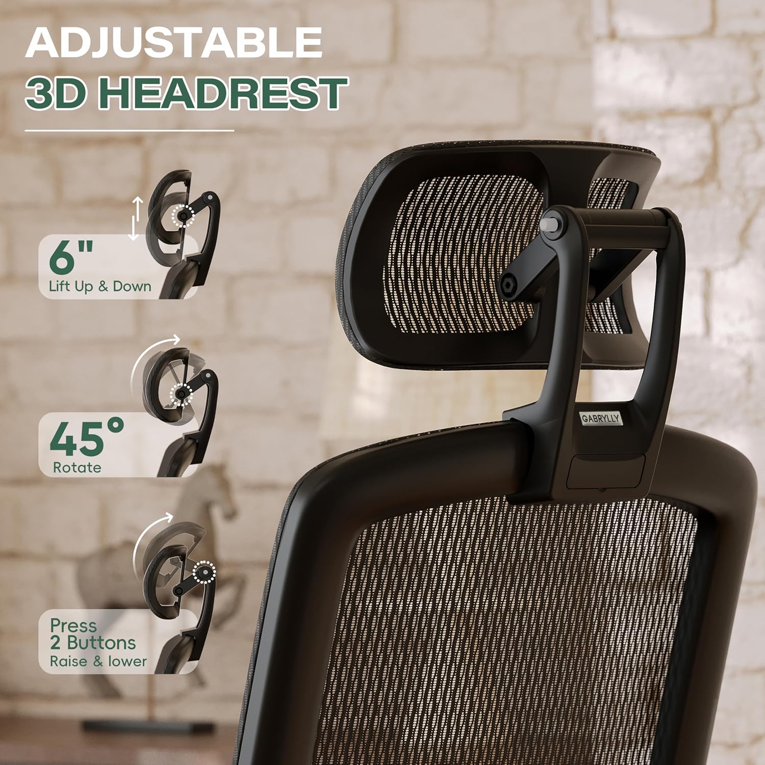 GABRYLLY Ergonomic Office Chair with Footrest, High Back Home Desk Chair - 3D Headrest, Flip-Up Arms, 135° Tilt and Wide Cushion, Heavy Duty Mesh Chairs for Task Computer Gaming, GYB01-FT - Image 7