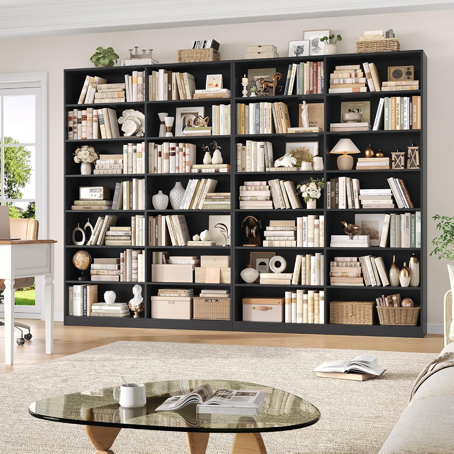 FACBOTALL 83.7" Tall Bookshelf and Bookcase,7-Tier Double Bookshelves Black - Image 4